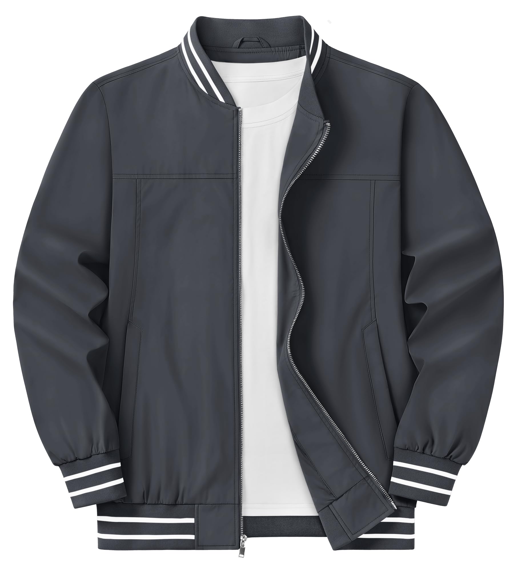 【送料無料】[KEFITEVD] スタジャン メンズ 無地 ジャンパー 薄手 ボンバージャケット オオキイサイズ アウター 防風 スイングトップ 作業 スカジャン ジップアップ グレー M