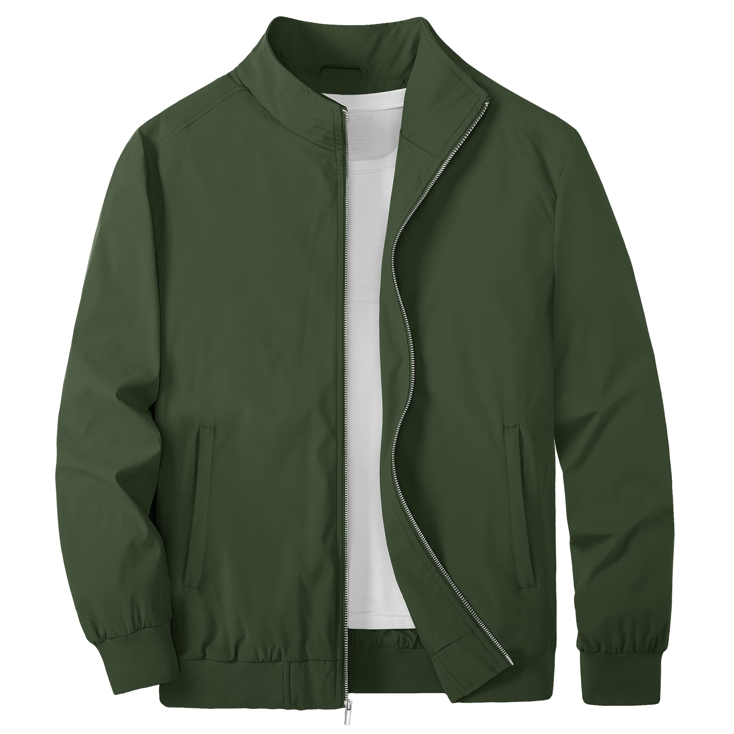 【送料無料】[KEFITEVD] ジャケット メンズ 無地 ゴルフウェア アウター 防風 スタジャン 大きいサイズ ライトジャケット 薄手 ジャンパー アウトドア ミリタリーアウター 緑 グリーン M