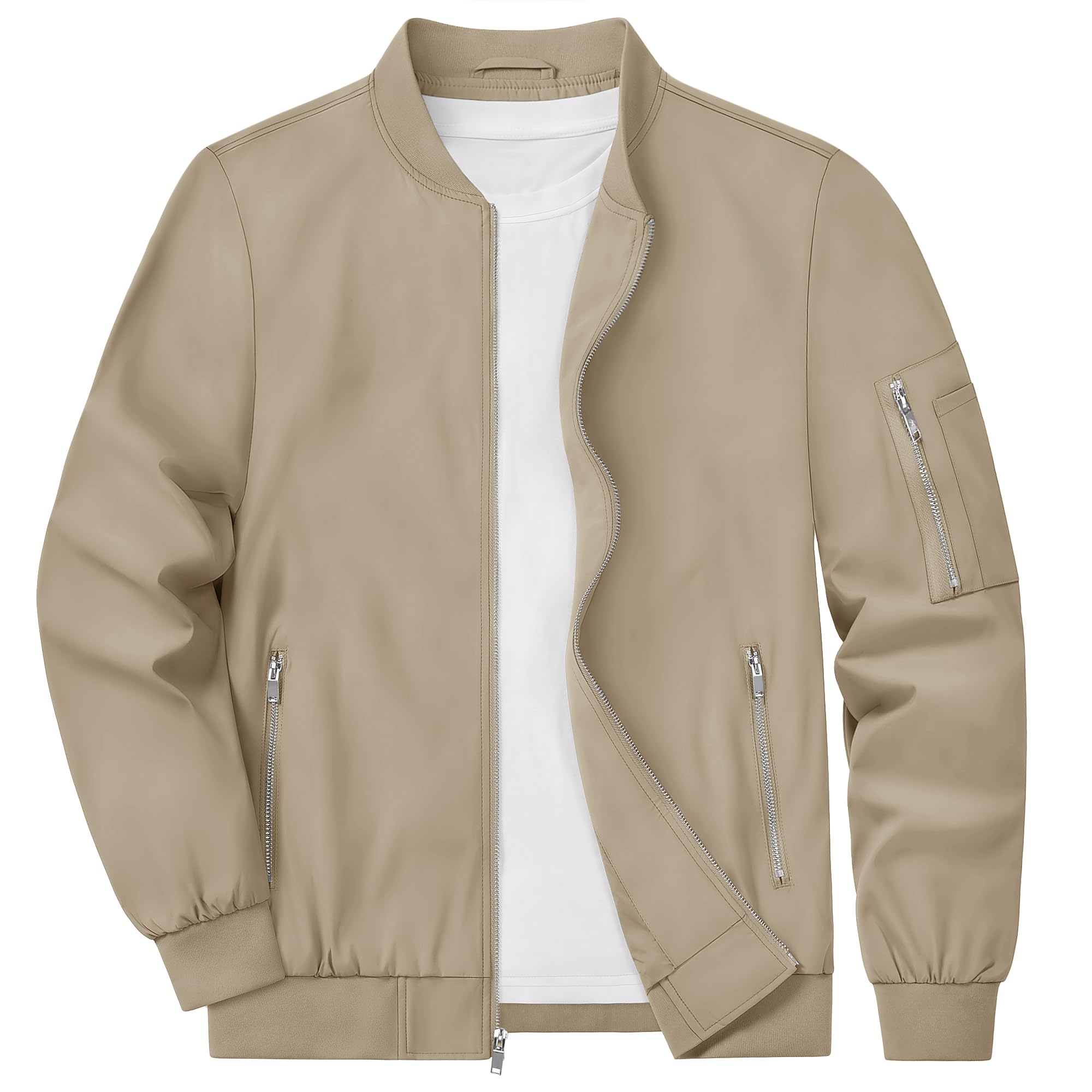 【送料無料】[KEFITEVD] ジャンパー メンズ アウター ジャケット 薄手 春ジャケット ブルゾン 軽量 ボンバージャケット 秋服 ライダースジャケット 撥水 ブルゾン カーキ XL