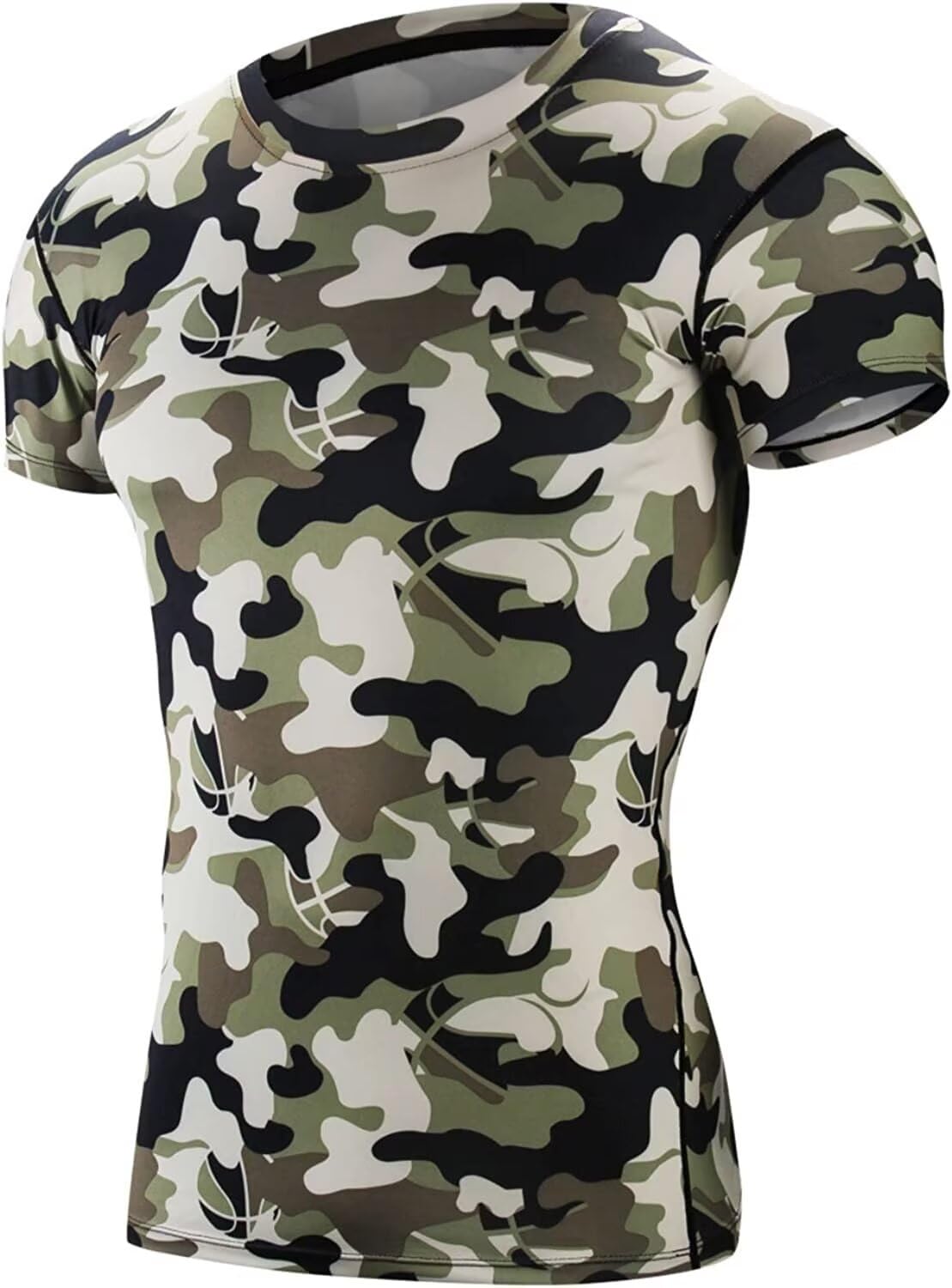 【送料無料】sillictor コンプレッション トップス メンズ 半袖 パワーストレッチ アンダー シャツ スポーツ ウェア tシャツ [UVカット + 吸汗速乾] 迷彩 グリーン 3XL