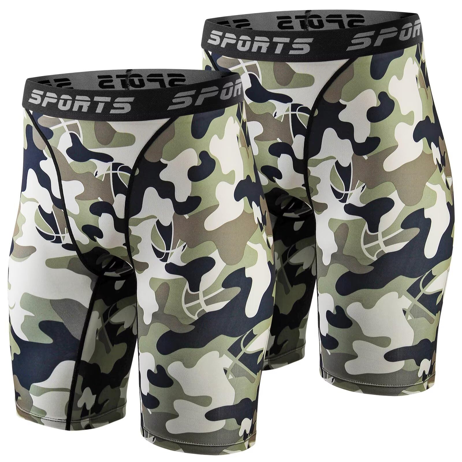 【送料無料】sillictor コンプレッション ショーツ メンズ ショート スポーツ レギンス スパッツ タイツ [UVカット + 吸汗速乾] 五分丈 迷彩 グリーン 2枚 S