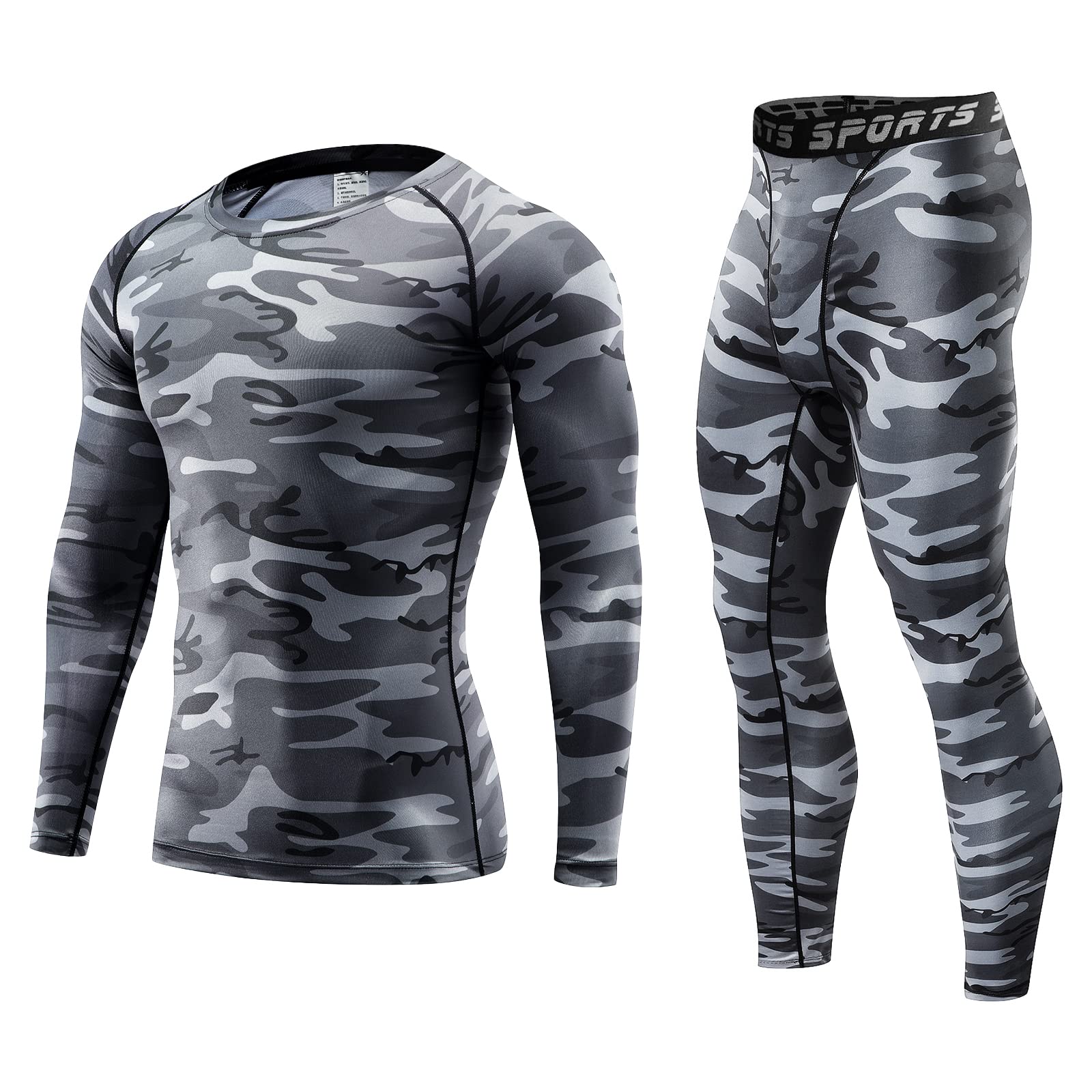 【送料無料】sillictor コンプレッション ウェア 上下 セット メンズ スポーツ アンダーシャツ ＋ ロング タイツ [加圧矯正 + 吸汗速乾] 迷彩 グレー3315+3316gr-2XL