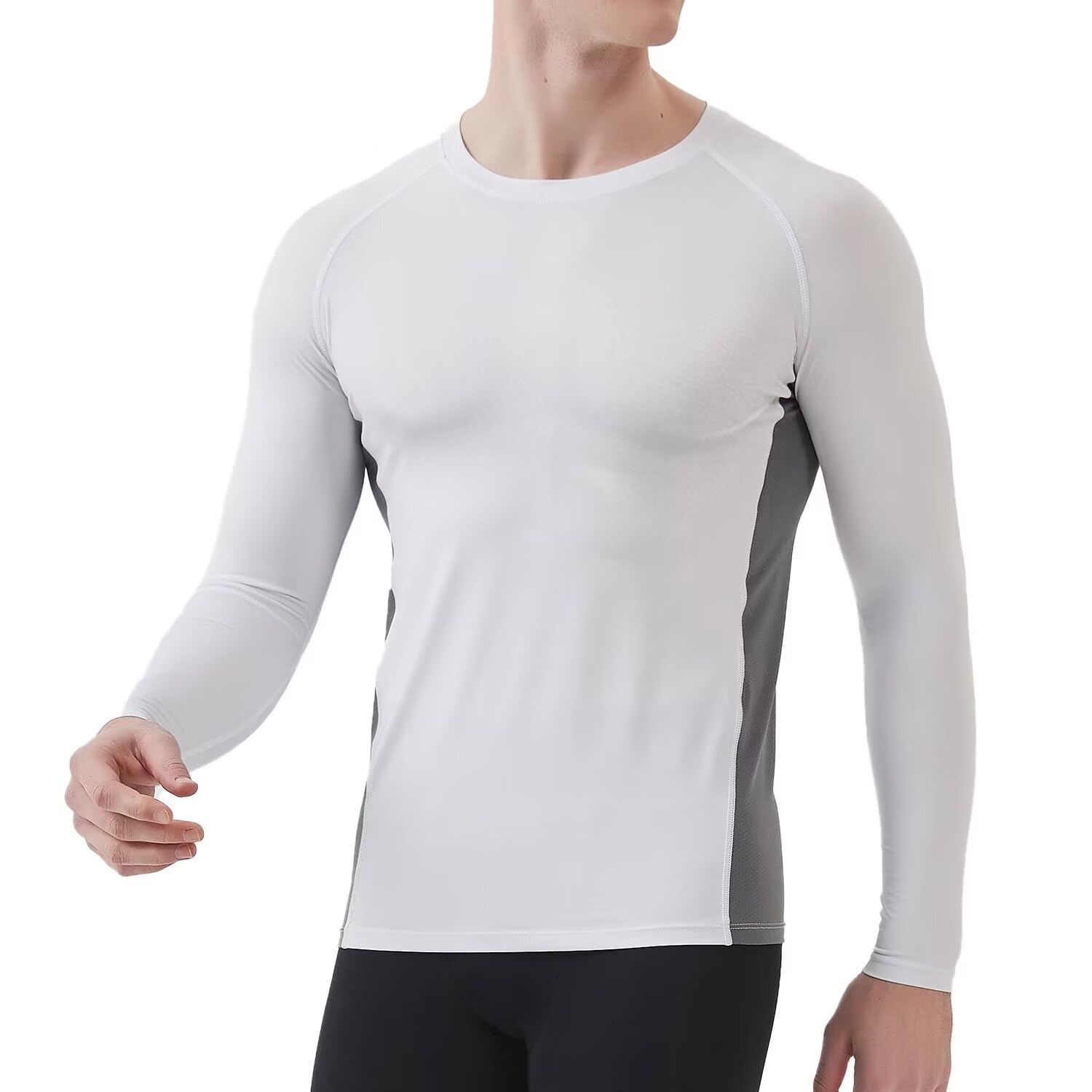 【送料無料】[Sillictor] 夏用インナー 長袖 丸首 メンズ コンプレッションウェア トップス [接触冷感 吸汗速乾 消臭 コンプレッション UVカット] 9203wh-gr-XL