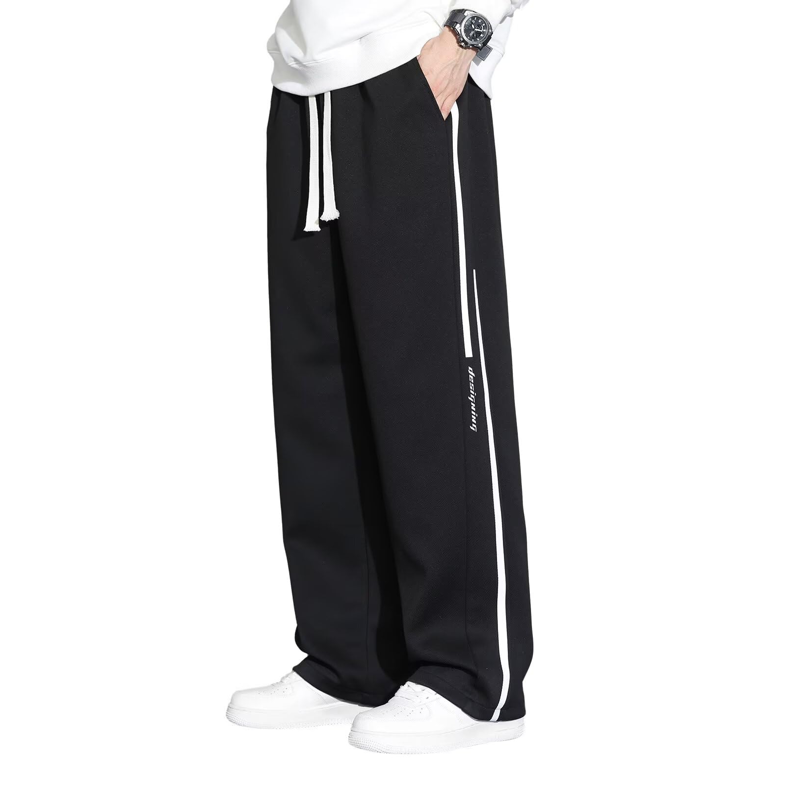 【送料無料】[Sillictor] ワイドパンツ メンズ ロングパンツ スラックス ジャージ ズボン カジュアルパンツ イージーパンツ おしゃれ yc2356blk-4XL（日本サイズ2XL）