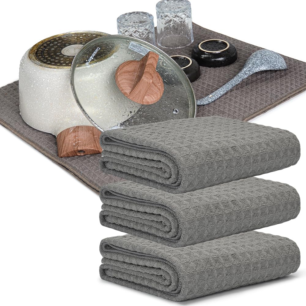 【送料無料】KYOSAMA 水切りタオル ティータオル 大判80*50cm 吸水 速乾 クロス 食器拭き お皿拭き 鍋拭き （グレー3枚）