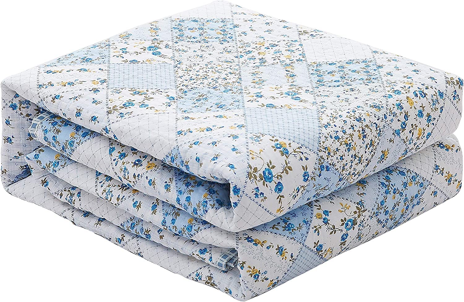【送料無料】JEMA キルトケット マルチカバー ベッドカバー ソファカバー 水洗いキルト リバーシブル 四季通用 約130X190cm ブルー チエック柄