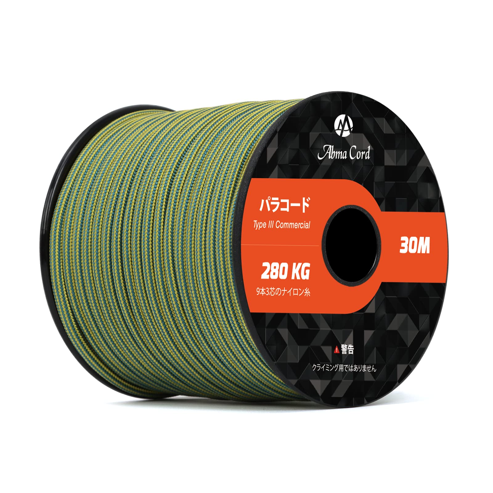 【送料無料】Abma Cord パラコード 4mm 9芯 パラシュートコード ガイロープ 耐荷重280kg テントロープ サバイバル アクセサリー制作用（30m/ストライプ # キング ツタンカーメン）