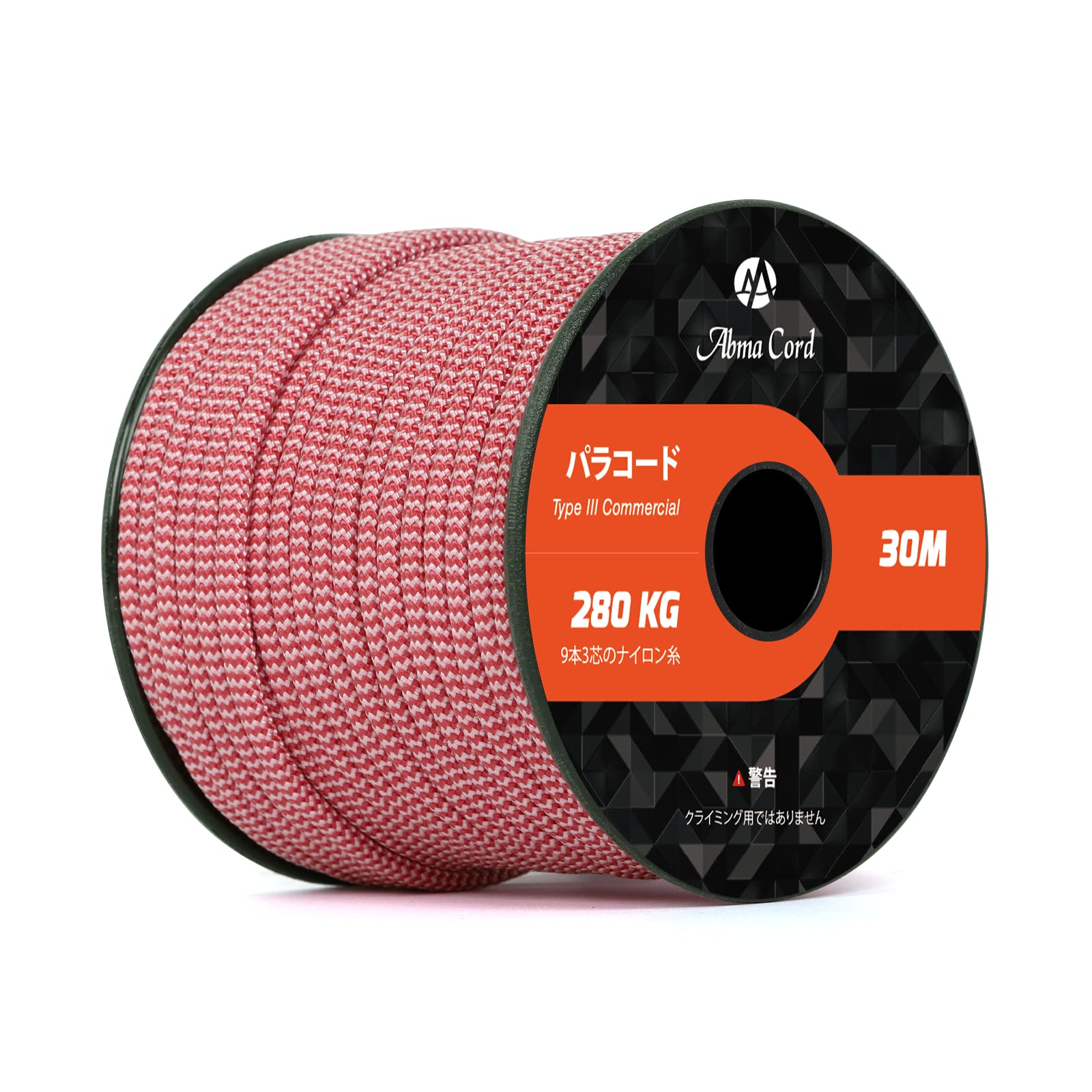 【送料無料】Abma Cord パラコード 4mm 9芯 パラシュートコード ガイロープ 耐荷重280kg テントロープ サバイバル アクセサリー制作用（30m/ボーダー # ダークレッド & ローズピンク）