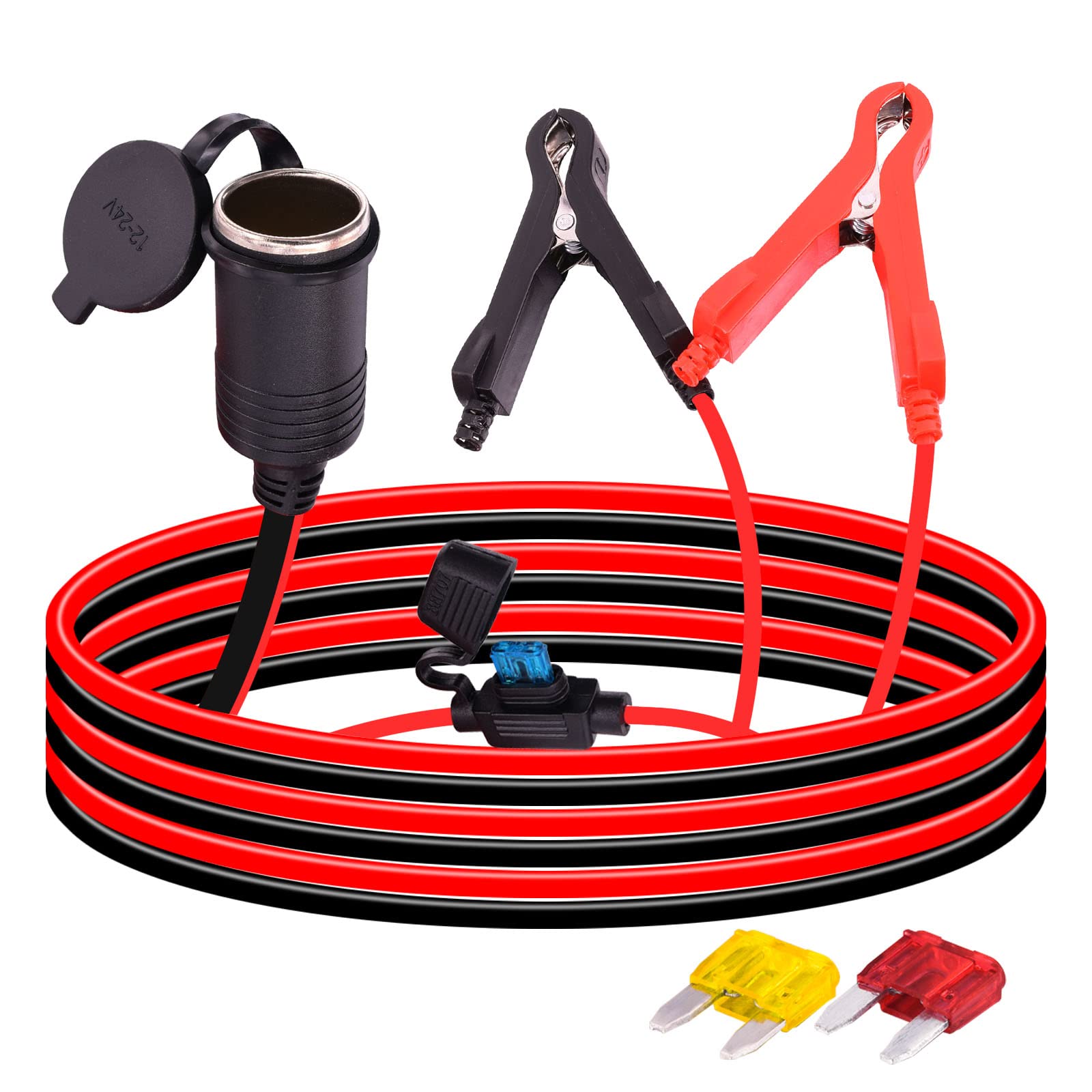 【送料無料】Leehitech 3M 12V/24V 車載シガーソケット充電ケーブル 16AWG シガーライターソケット to ..