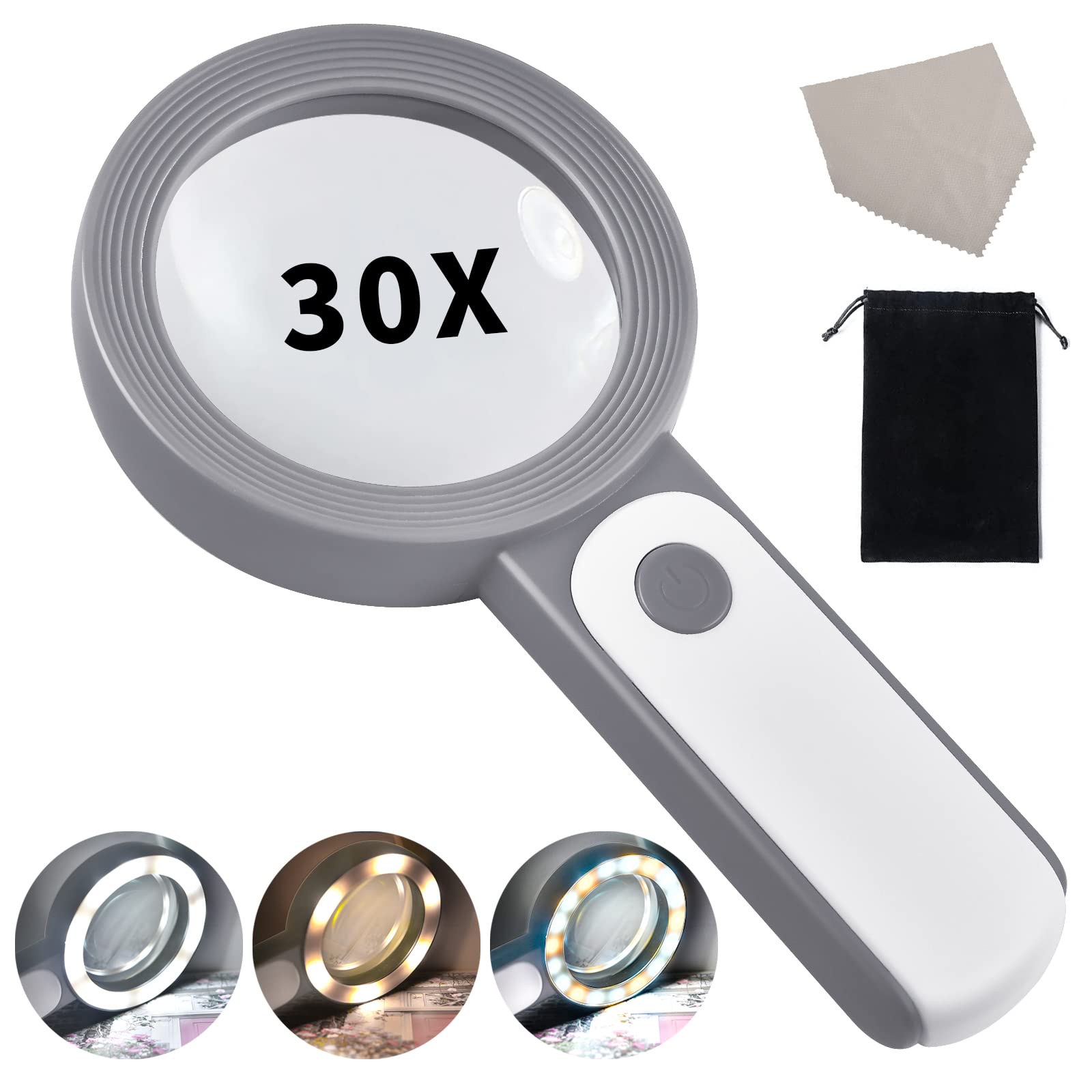 【送料無料】SAPASLIFE 拡大鏡 ルーペ LEDライト付き 高倍率30倍 手持ちルーペ 3段階調光 18ライト 白..