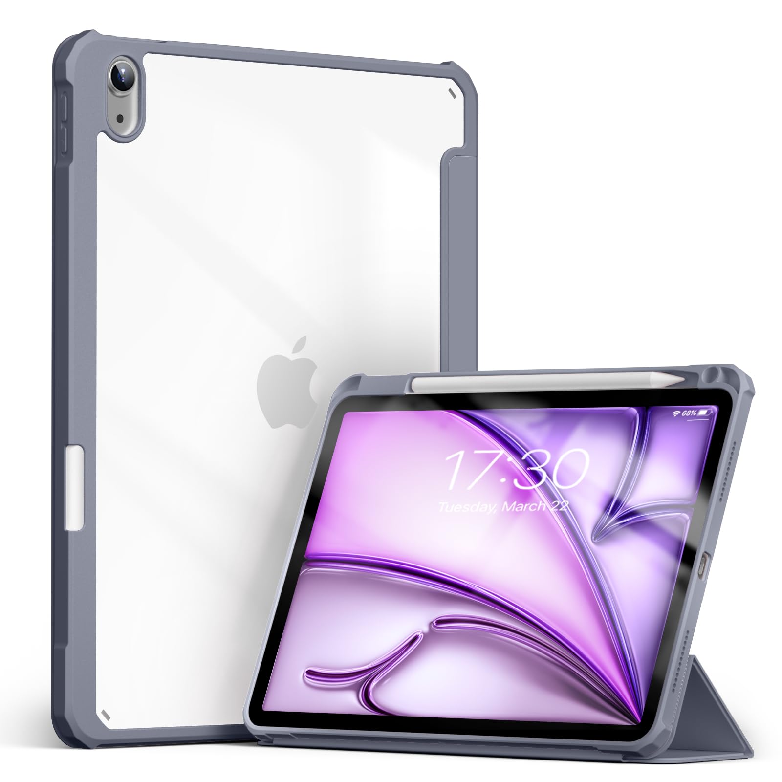 【送料無料】Aoub iPad Air 11インチ ケース (M3/M2、2025/2024) iPad Air 第5/4世代 2022/2020 10.9インチ iPad air ケース 透明バックカバー Pencil収納可能 ワイヤレス充電対応 三つ折スタンド スリープ機能 軽量 薄型 傷つけ防止 PU合成レザー TPU ブルーグレー