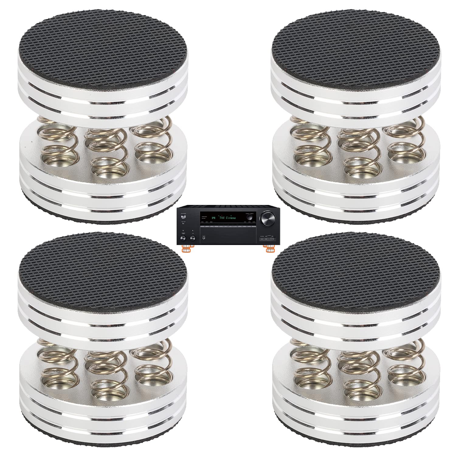【送料無料】aleawol インシュレーター スピーカー 大型 4個セット アルミ製スプリングスピーカー 直径45mm 高さ40mm、オーディオ音質向上 振動防止 両面滑り止め 強力な耐荷重能力、HiFiアンプ/スピーカー/CDDVDプレーヤー/ターンテーブル用 (銀)