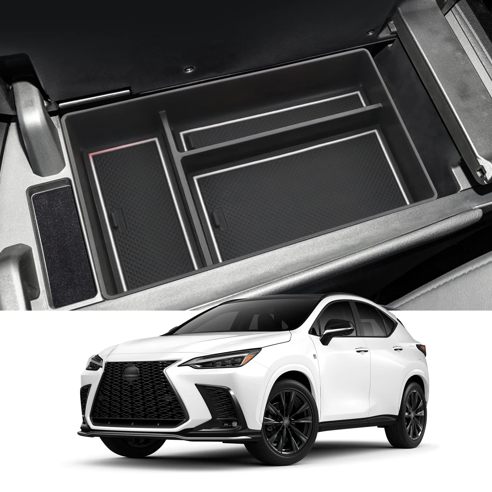 【送料無料】Coleya 新型 レクサス nx 2代目 2022~専用 コンソール収納ボックス コンソールトレイ センター収納ボックス ラバーマット付き 滑り止め 小物入れトレイ収納便利 カー アクセサリー（ホワイト）