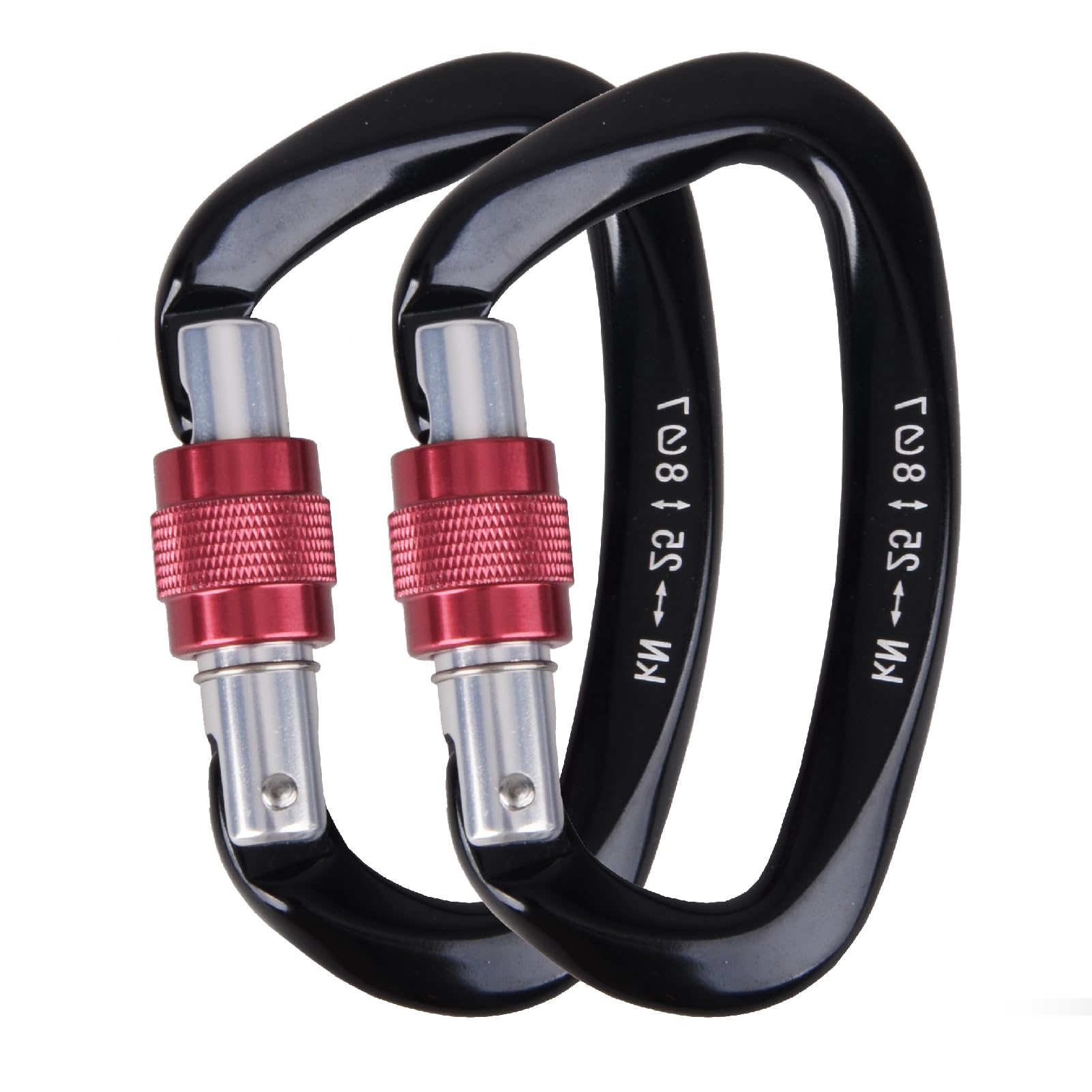 【送料無料】JEELAD カラビナ ナスカン 登山釦 アルミ合金カラビナ 超軽量 キーホルダー 脱落防止 多機能 キャンプ アウトドア 2個 4個 (25KN - ブラック - 2個)