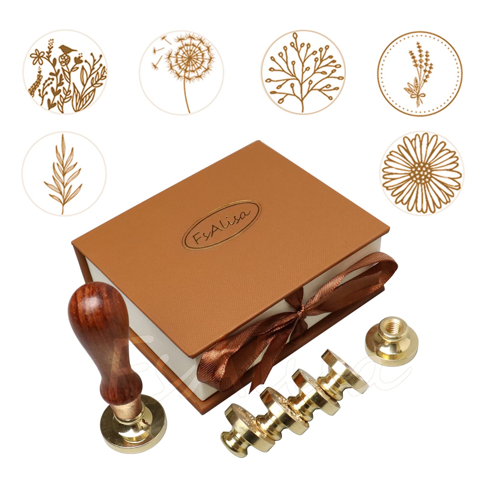【送料無料】fsalisa シーリングワックス シーリングスタンプ シーリング ワックス スタンプ セット 封蝋 招待状 結婚式 祝福 告白 記念日 誕生日 祝い 手紙 印章 印鑑 封書 メッセージカード 植物 銅頭6本 (セット#-8植物)