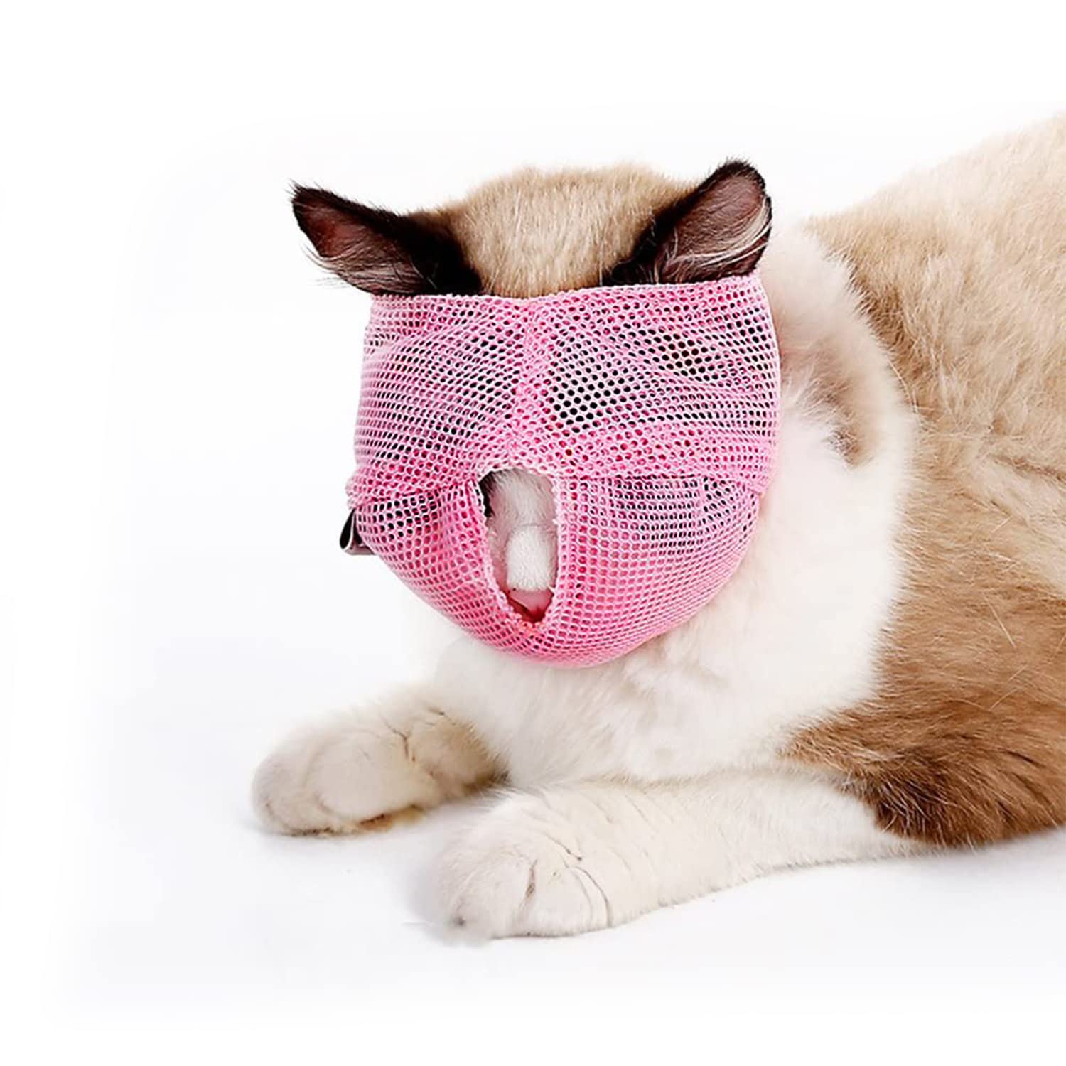 【送料無料】RICISUNG 猫用マスク ペット口輪 猫用 爪切り 耳掃除 爪切り補助用 目隠し 噛みつき防止 拾い食い防止 猫のマズル キャットマズル 猫 お風呂 暴れる猫ちゃん用 Sコード ピンク