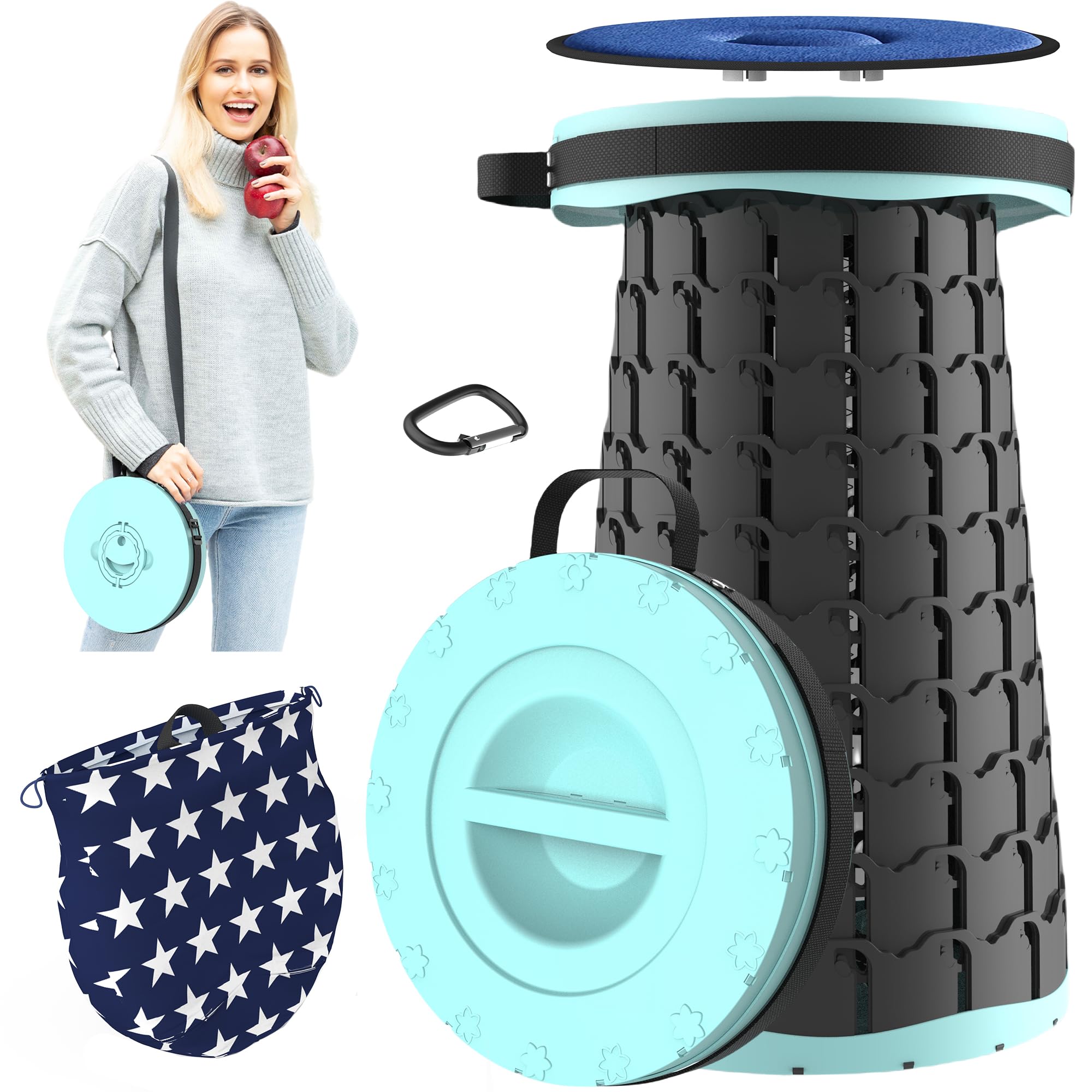 【送料無料】LOCYOP 折りたたみ椅子 折り畳みいす 軽量 アウトドアチェアコンパクト 伸縮式 おりたたみスツール クッションつき 収納バッグとカラビナ付き 高度調節可能 45CM 耐荷重200kg 持ち運び便利 一秒開閉できる 旅行 キャンプ 椅子 行列待ち 釣り ハイキング 風呂