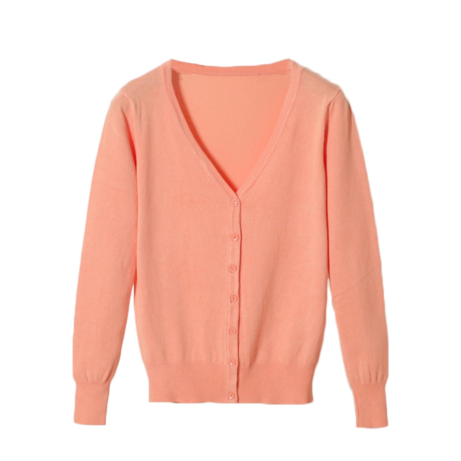 【送料無料】[Blostirno] Vネックカーディガン レディース 長袖 ニット 無地 きれいめ ライトオレンジ..