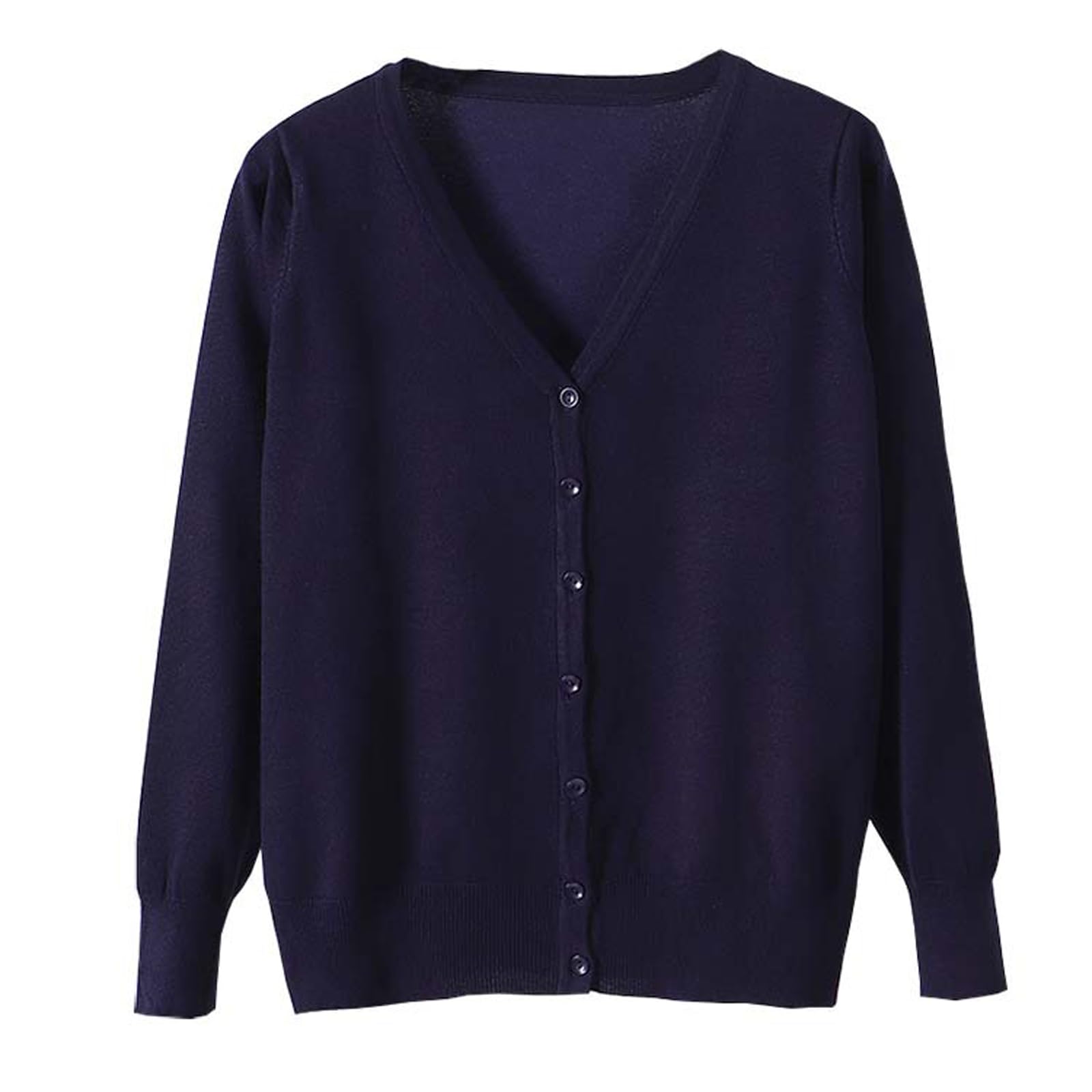 【送料無料】[Blostirno] Vネックカーディガン レディース 長袖 ニット 無地 きれいめ ネイビー（JK0822ny-xl）