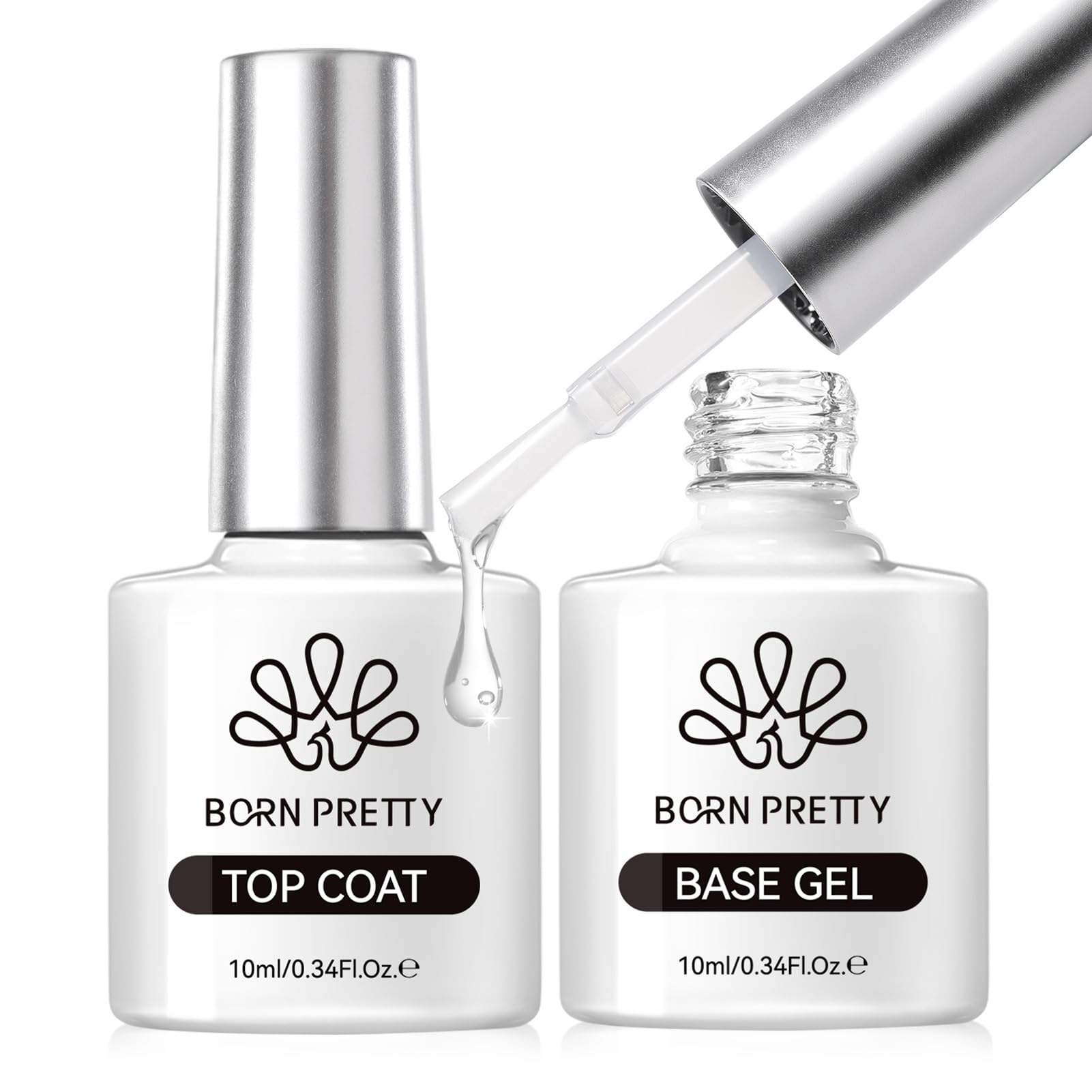 【送料無料】BORN PRETTY ジェルネイル トップコート ベースコート 10ml 2本セット ノンワイプ 拭き取り不要 大容量 ジェルネイル用 UV/LE...