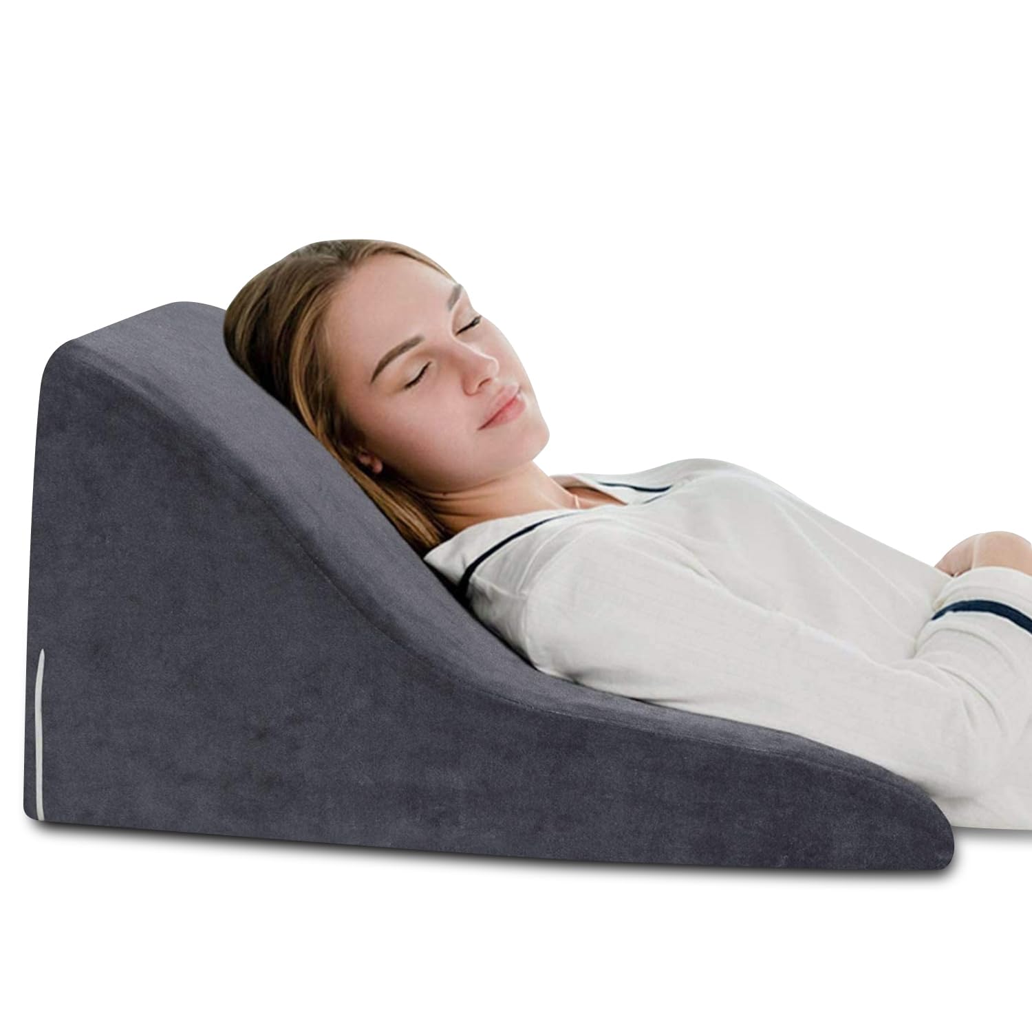 【送料無料】AngQi 三角クッション 三角枕 腰枕 逆流性食道炎 枕 背もたれ クッション なだらか 傾斜枕 ベルボア生地 体にフィット 腰クッション 読書用 妊婦用 お年寄り 老人用 グレー