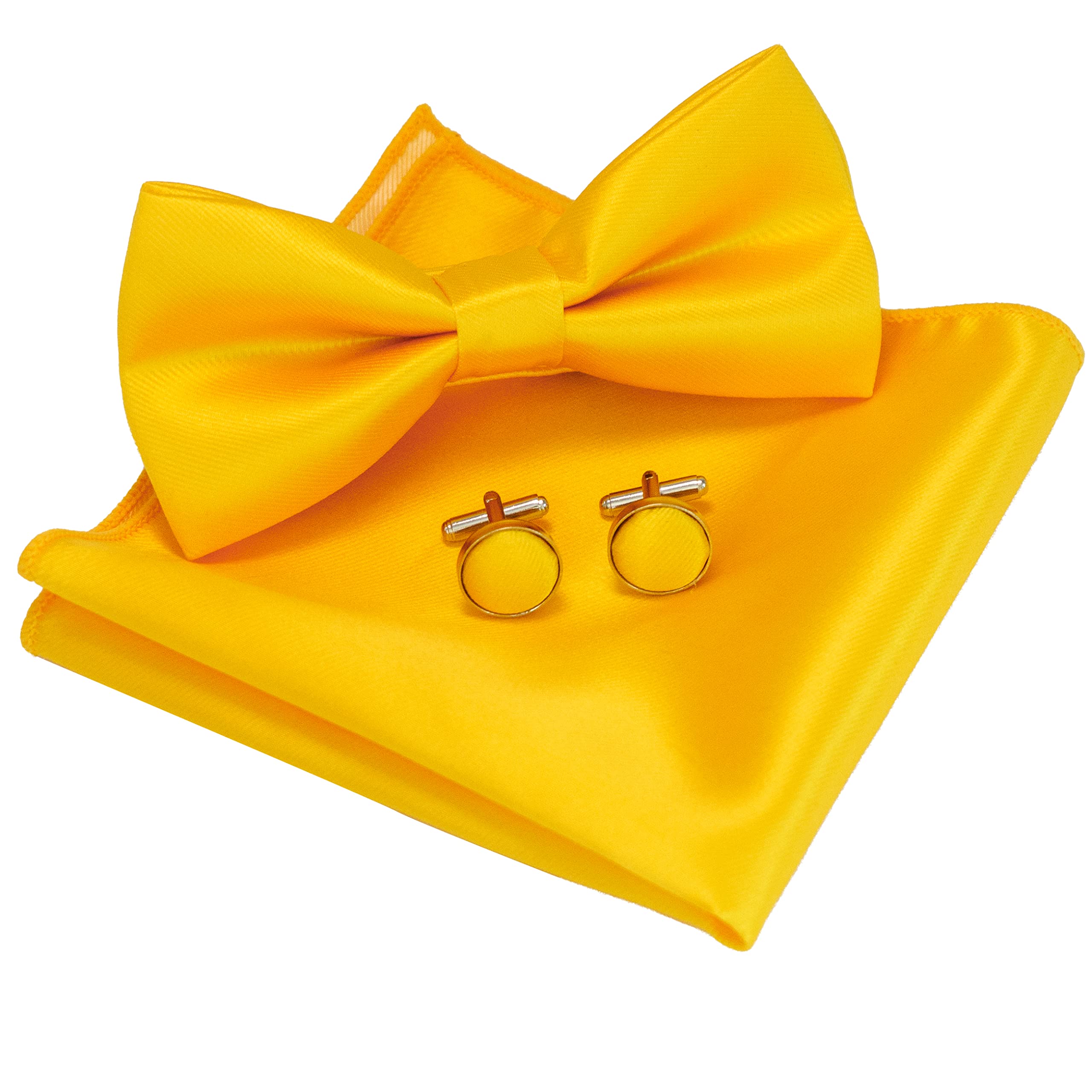 【送料無料】[JEMYGINS] 無地蝶ネクタイとポケットチーフ カフスボタン付き メンズ 明るい黄色