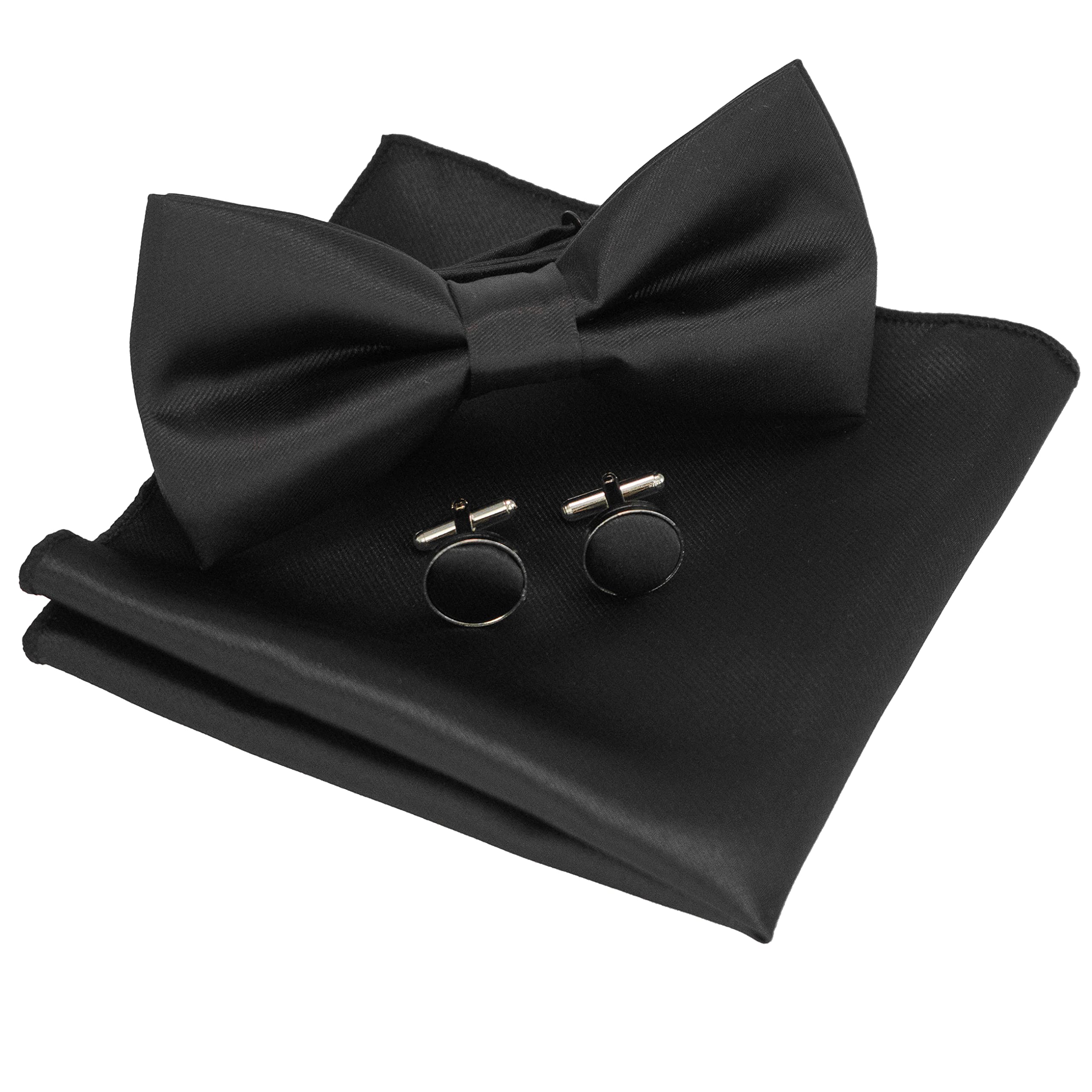 【送料無料】[JEMYGINS] 無地蝶ネクタイとポケットチーフ カフスボタン付き メンズ 黒