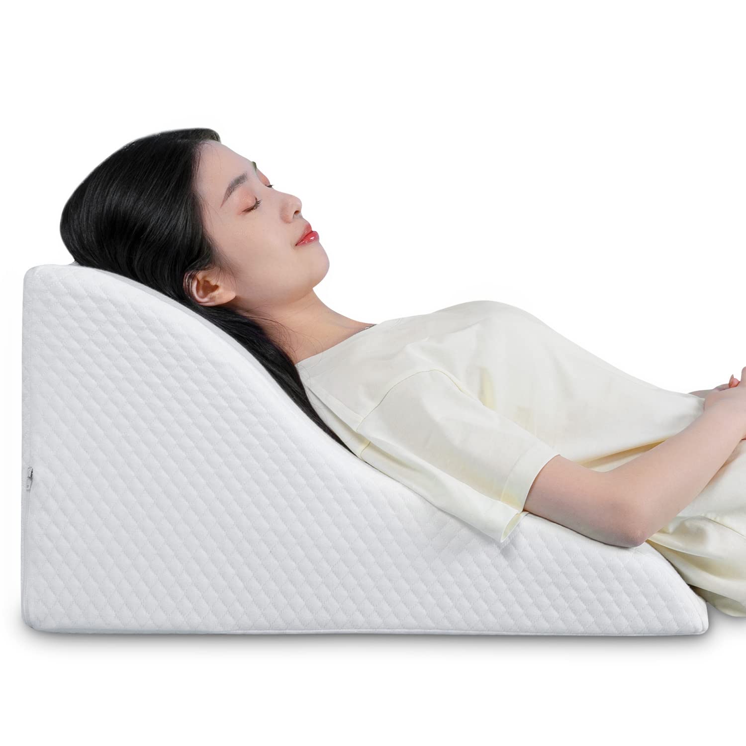 【送料無料】AngQi 三角クッション 三角枕 背もたれクッション 逆流性食道炎枕 腰枕 人気 なだらかクッション 傾斜枕 腰クッション ベルボア素材 読書用 妊婦用 男女兼用 お年寄り用 体圧分散 体位変換 テレビ枕 カバー洗える ホワイト