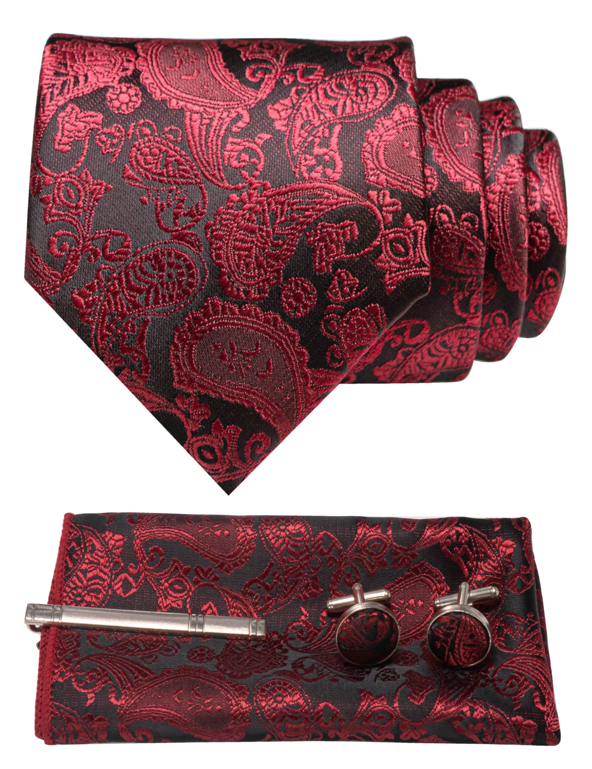 【送料無料】[JEMYGINS] メンズ ネクタイ ペイズリー柄 ピン カフス ボタン チーフ ビジネス 就活 結婚..