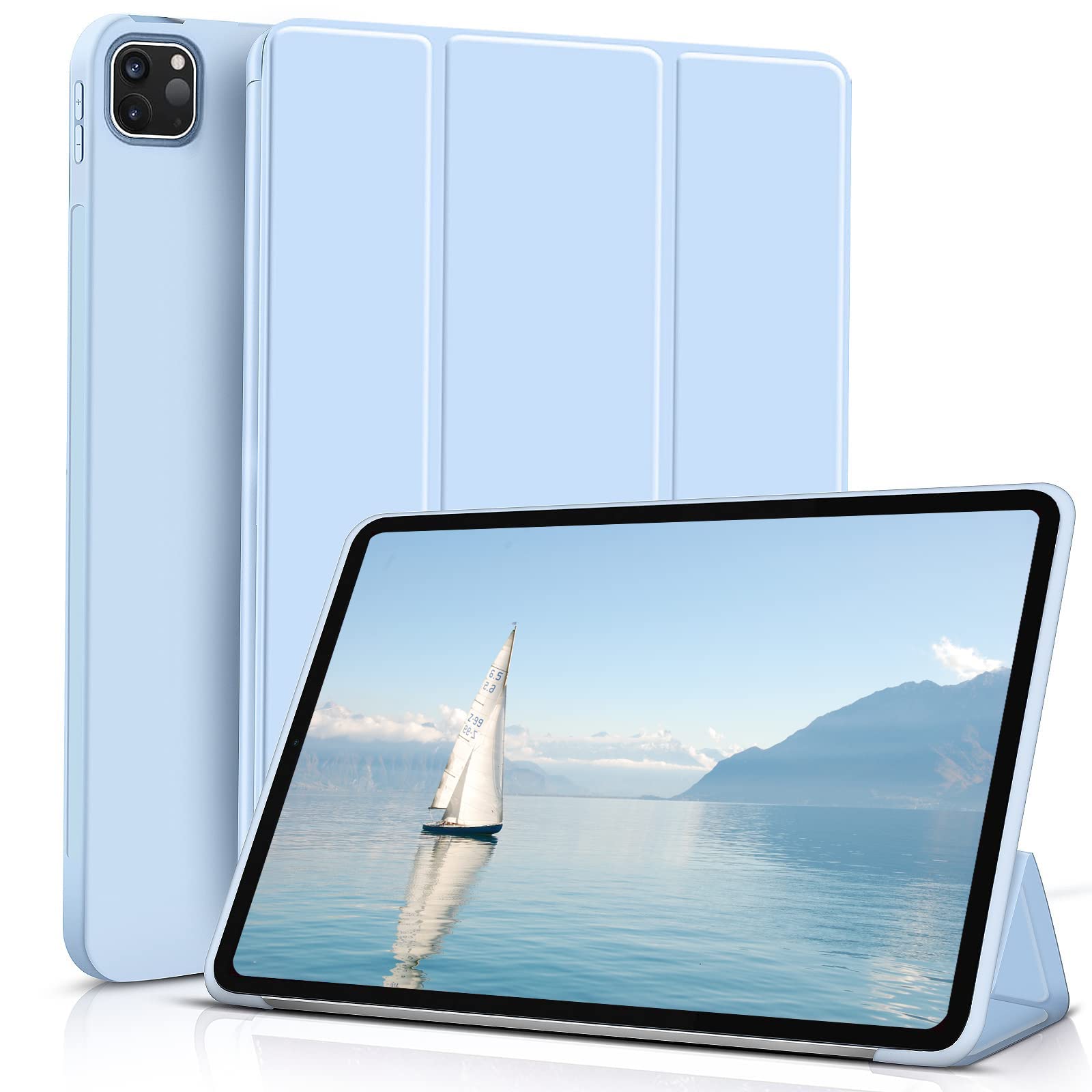 【送料無料】KenKe iPad Pro 11インチ ケース 第4/3/2世代 (2022/2021/2020モデル) 超軽量 薄型 柔らかいシリコン TPU材質 傷つけ防止 カバー 3段階折り畳み可 スタンド マグネット付き 自動スリープ機能 新型のiPad Pro 11 対応 (スカイブルー)