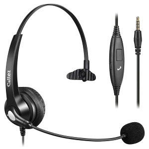 【送料無料】Callez 3.5mm携帯電話用ヘッドセット ノイズキャンセリングマイク付きPC用ヘッドホン iPhone、PC、スマートフォン、iPad、ラップトップに対応 Web会議、Skype、業務用、在宅勤務、オンライン授業、コールセンターに適用