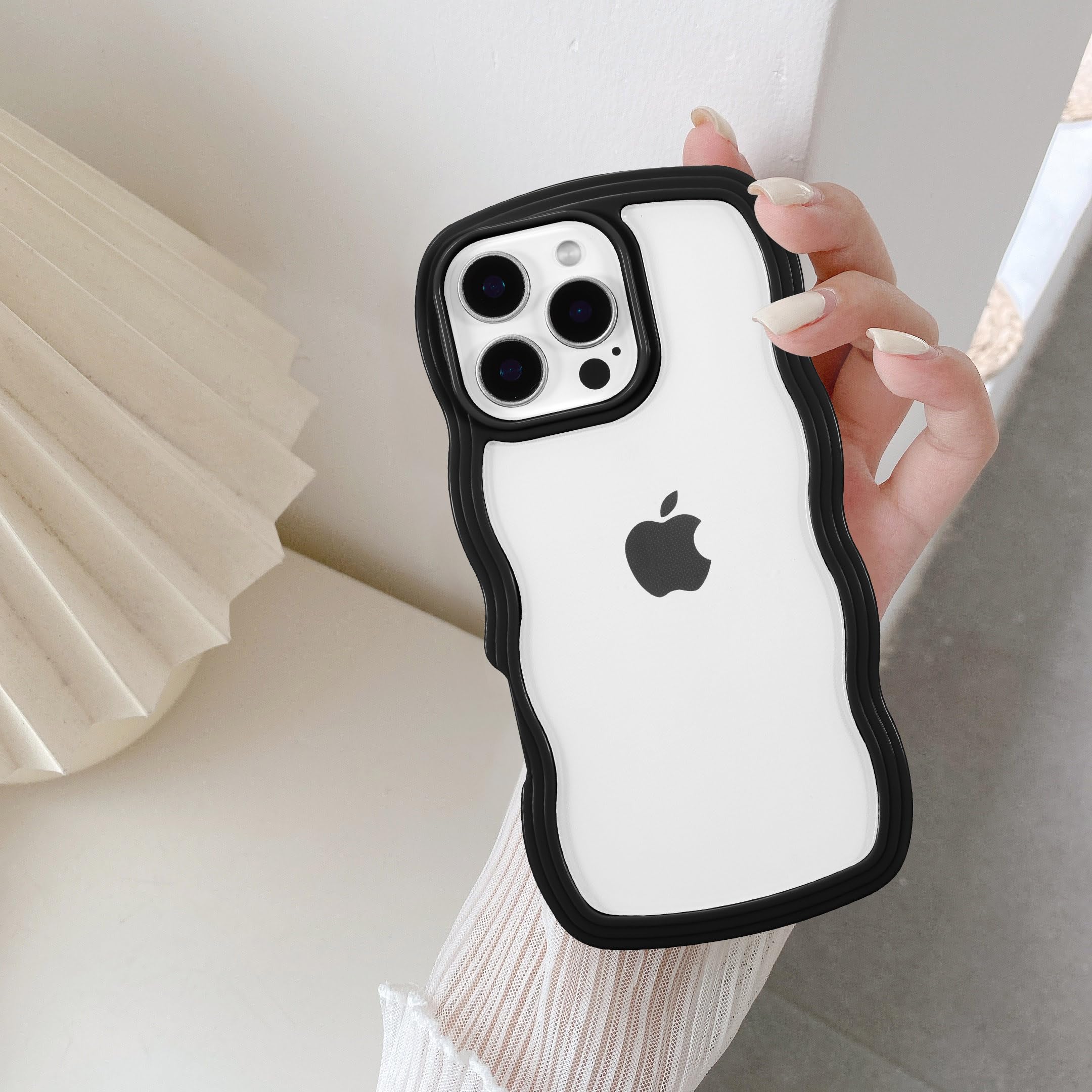 【送料無料】QLTYPRI iPhone 16 Pro ケース クリア TPUカバー おしゃれ 韓国 可愛い 透明 薄型 軽量 耐衝撃 スマホケース ワイヤレス充電対応 ストラップホール付き アイフォン16 Pro ケース 6.3インチ 対応 - ブラック