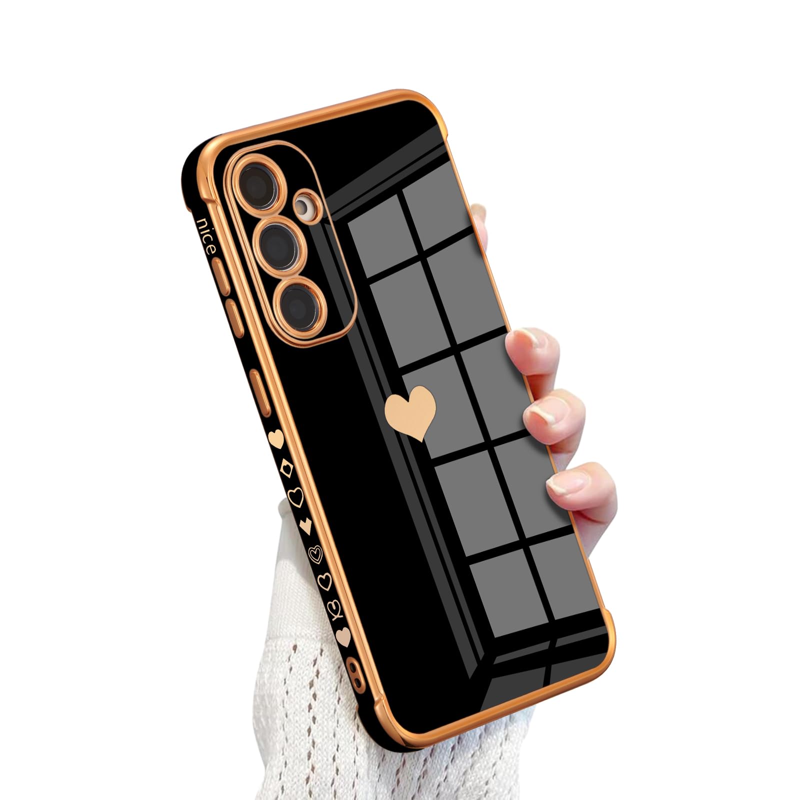 【送料無料】QLTYPRI Galaxy A55 5G ケース docomo SC-53E / au SCG27 TPU カバー ハート 模様 おしゃれ 韓国 可愛い シンプル 薄型 軽量 レンズ保護 耐衝撃性 スマホケース ワイヤレス充電対応 ストラップホール付き ギャラクシーA55 ケース - ブラック