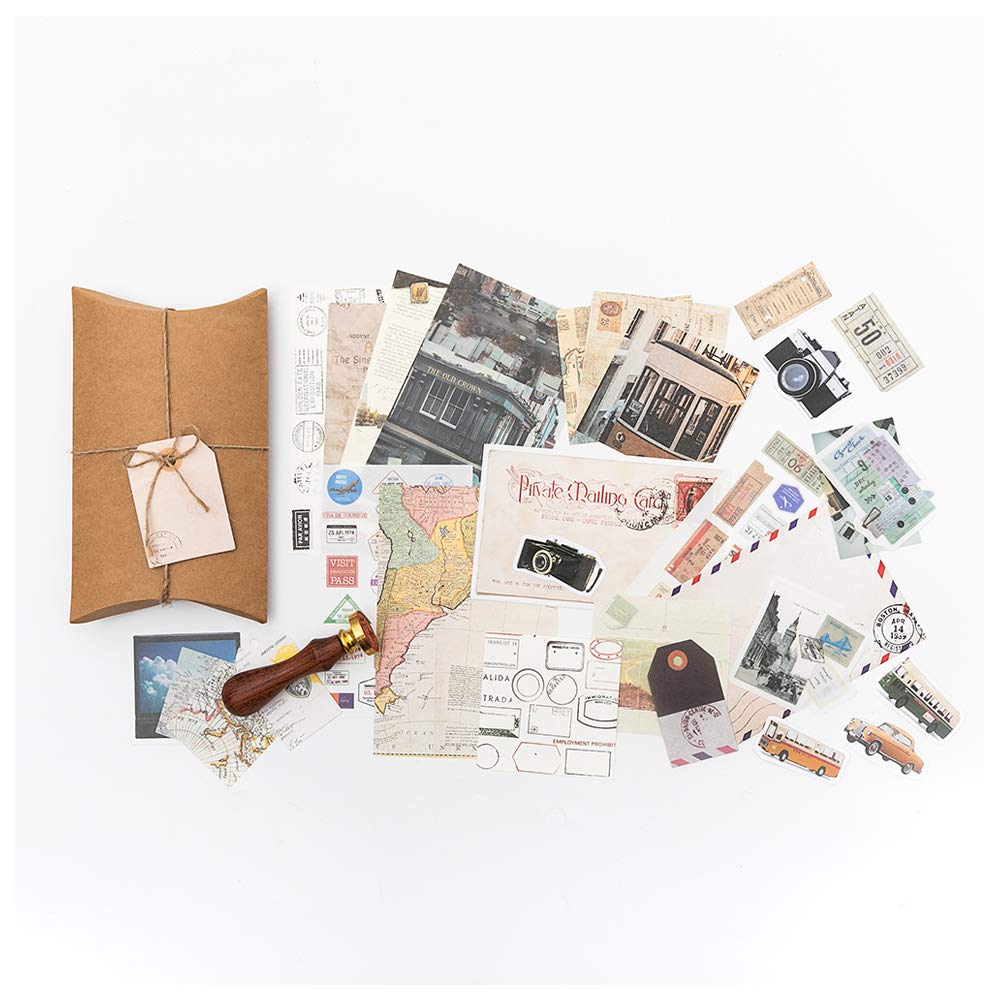 【送料無料】Alideco シール フレーク ヴィンテージスクラップブッキングDIYステッカーパック、装飾アンティークレトロナチュラルコレクション、メモ用紙 手帳素材,日記ジャーナル装飾用品和紙クラフトステッカー 30個(マウンテンリバームーンナイト (（トラベル 旅する