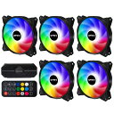 【送料無料】upHere 120mm ARGB PCケースファン 5V 3PIN ARGB 静音タイプ 6PINファンハブ+リモコン付 5本【PF1206-5】