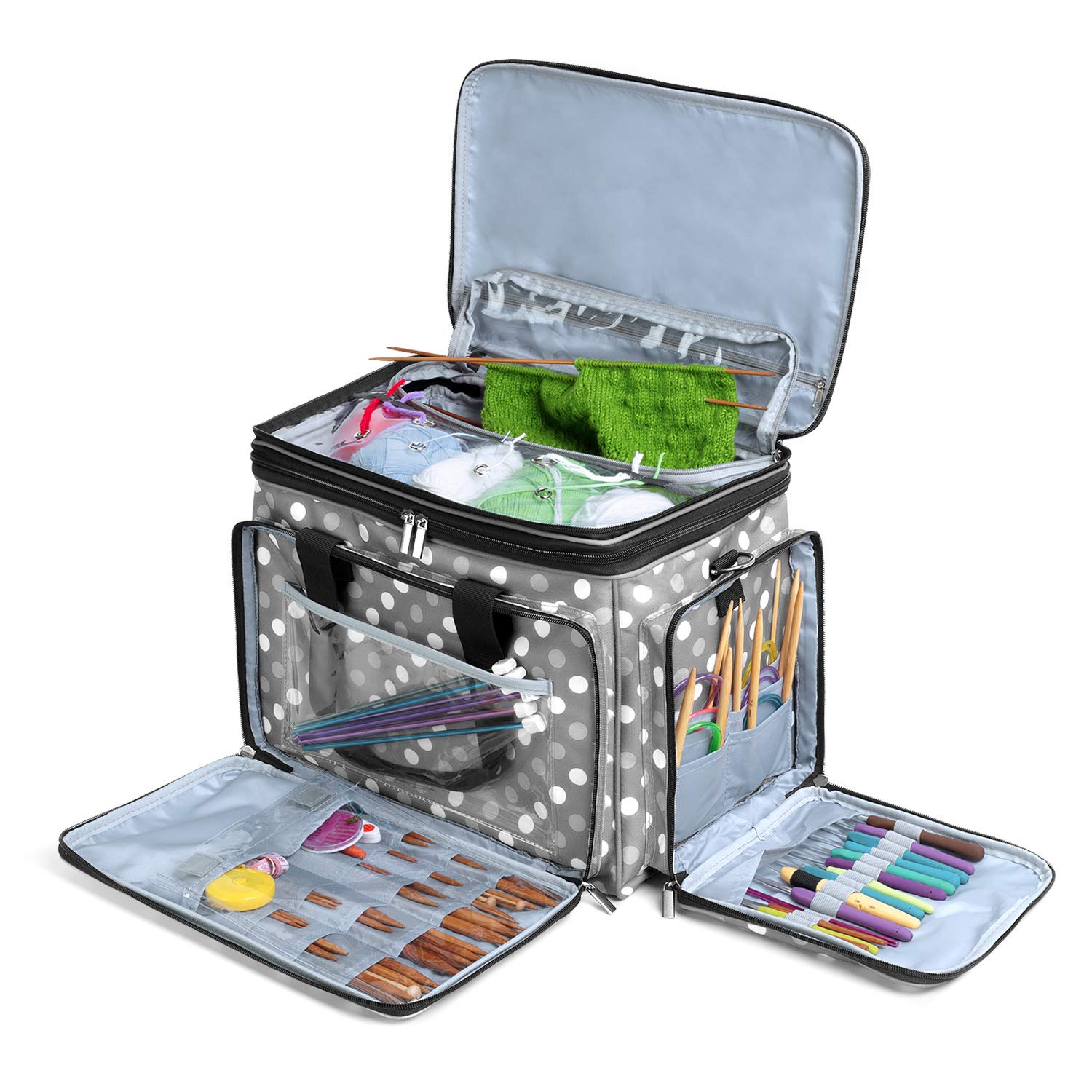 【送料無料】Luxja 編み物用バッグ 毛糸 輪針 かぎ針 棒針(14"/35cm) 編み物用品 保管 持ち運び グレー..