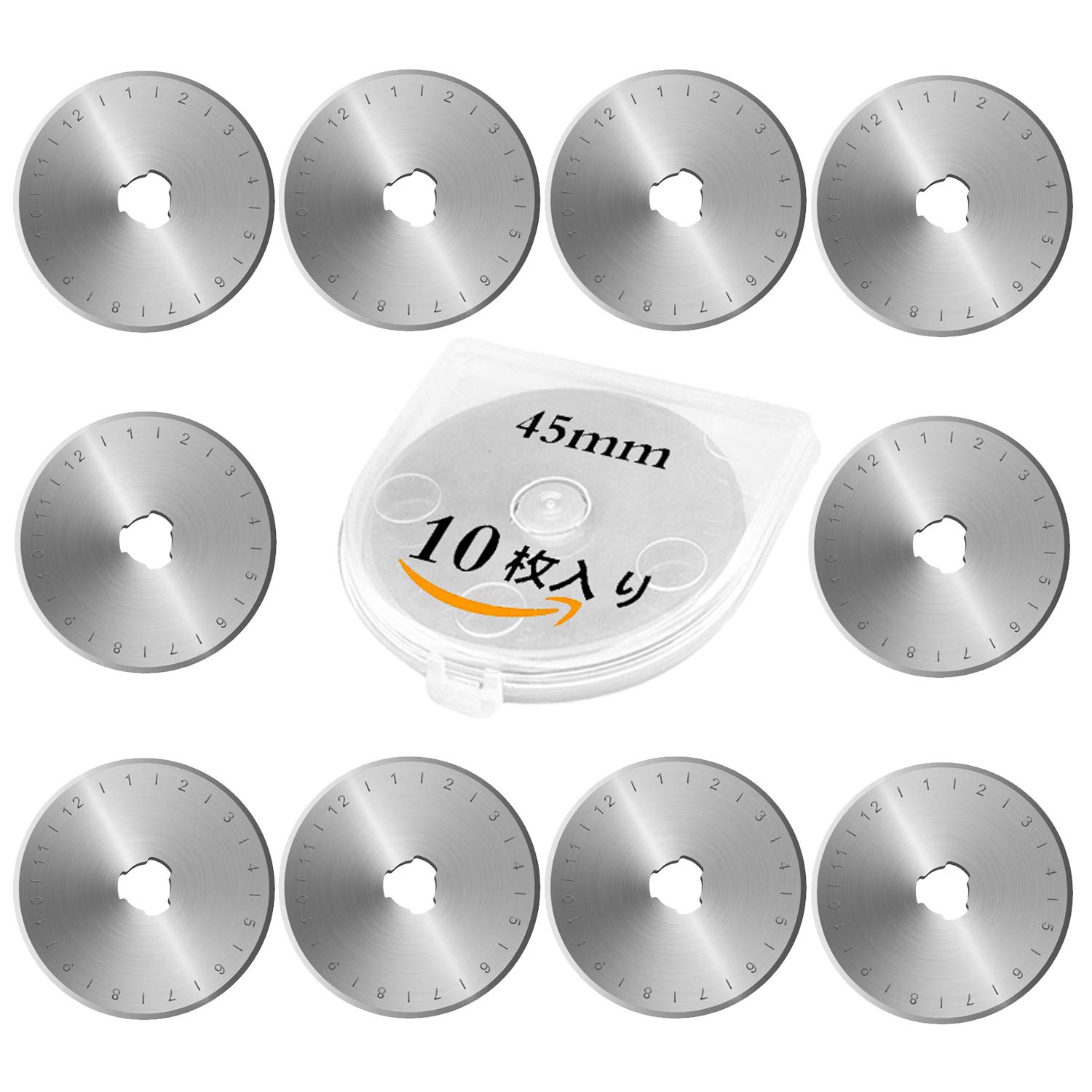 【送料無料】KIMLONTON ロータリーカッター替え刃 直径45mmの目盛りつく円形刃10枚入り 合金工具鋼 円..