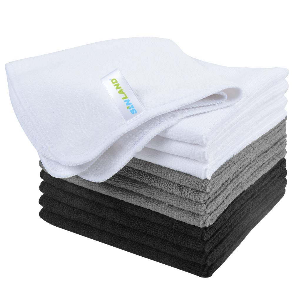 【送料無料】SINLAND マイクロファイバー クリーニングクロス お掃除タオル 台拭き 洗車 吸水 速乾 ふきん12枚入 グレー+ホワイト+ブラック