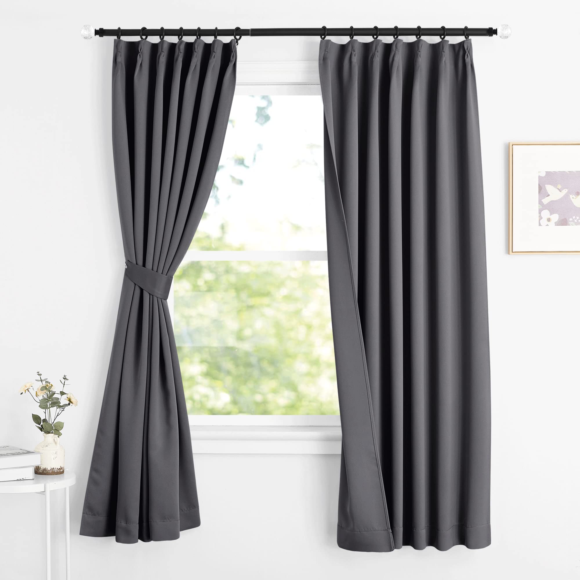 【送料無料】NICETOWN 1級 遮光カーテン 防音 防寒 幅100cm丈135cm グレー 2枚セット おしゃれ UVカット 昼夜目隠し ドレープ 断熱断冷 省エネ 部屋 寝室 マンション ホーム飾り