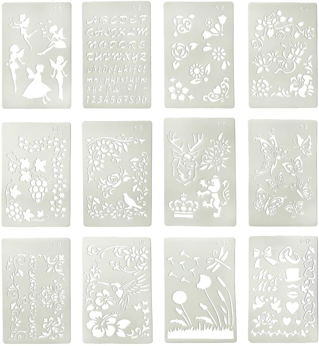 【送料無料】Mollytek 12枚セット 描画テンプレート ステンシルシート 子供 製図用テンプレート 手帳用 テンプレート 描画ツール 絵描き道具 塗り絵 ...