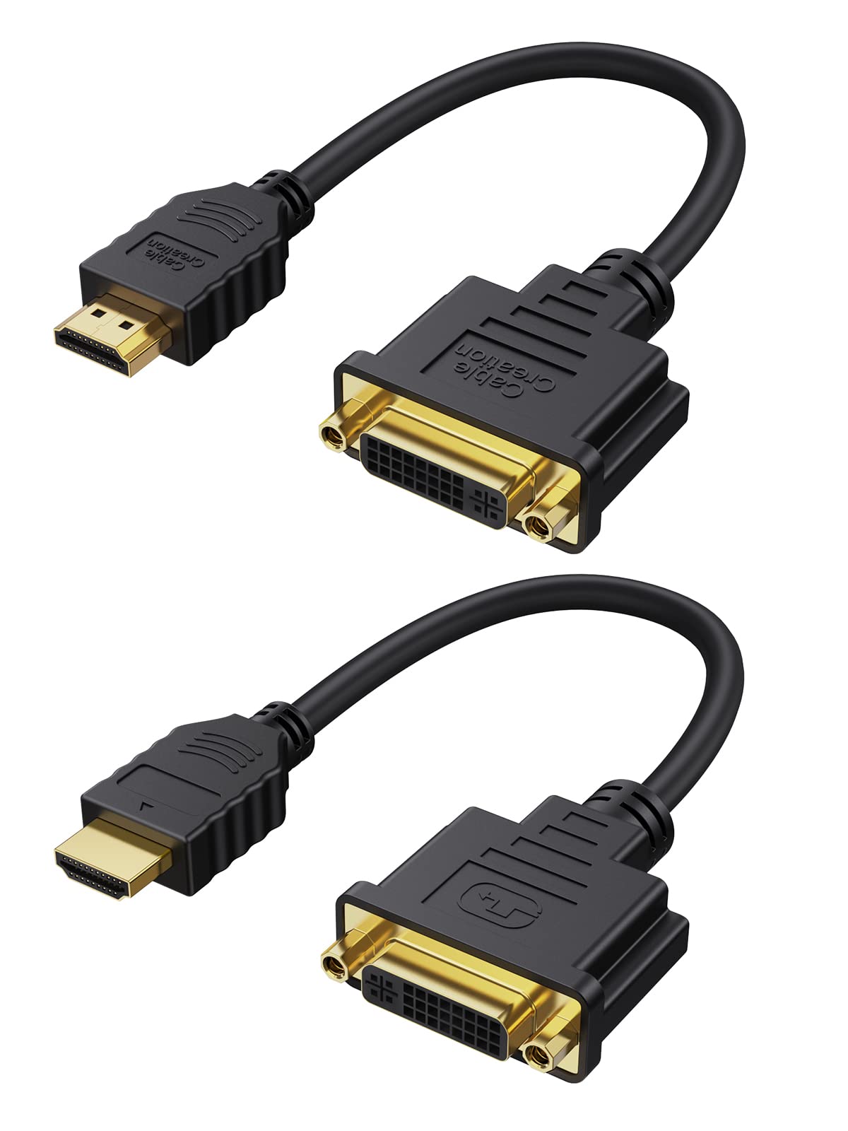 【送料無料】双方向伝送DVI to HDMI ケーブル,CableCreation【2本入り】 HDMI to DVI(24+1) アダプター, 金メッキ HDTV to DVI ケーブル(オス-メス) 1080P/3D対応,0.15M /ブラック