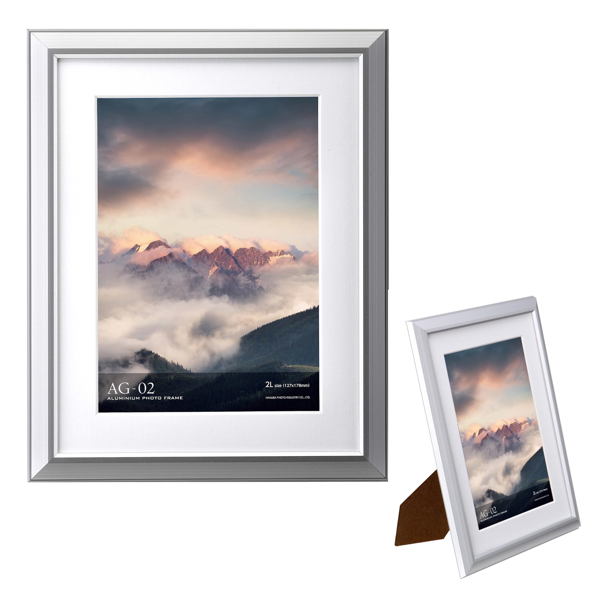 【送料無料】ハクバ HAKUBA 額縁 アルミ AG-02 2L スタンド付 シルバー FAG2-SV2L