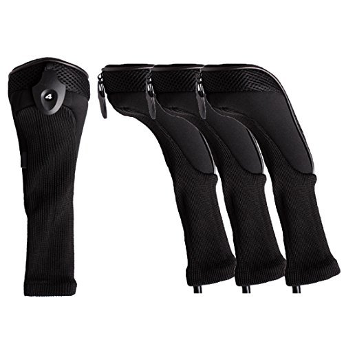 【送料無料】Andux ロングネック ゴルフ ハイブリッド クラブヘッドカバー 交換可能な番号タグ付き 4個セット (ブラック)