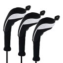 【送料無料】Andux ロングネック ゴルフ ハイブリッド クラブヘッドカバー 交換可能な番号タグ付き 3個セット CTMT-01 (ブラック/ホワイト)