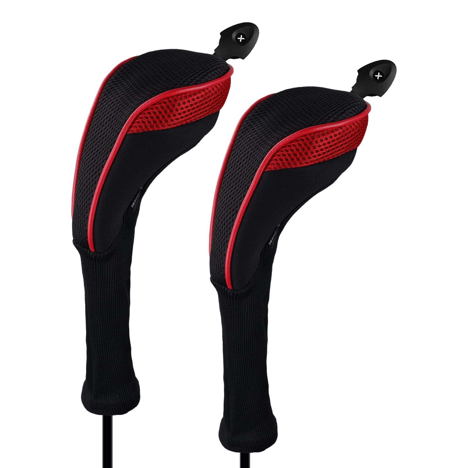 【送料無料】Andux ロングネック ゴルフ ハイブリッド クラブヘッドカバー 交換可能な番号タグ付き 2個セット (ブラック/レッド)