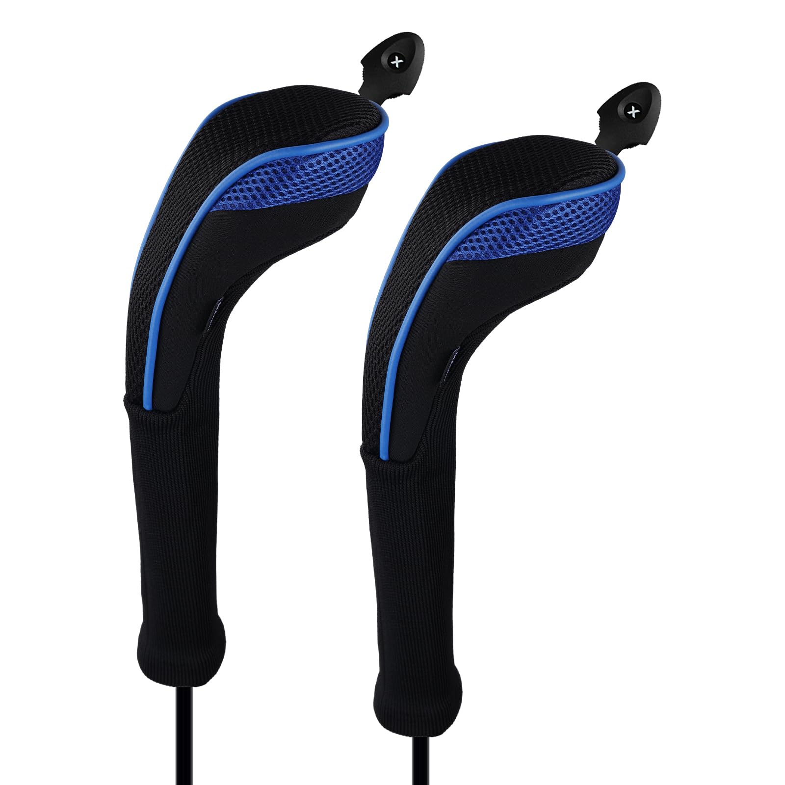 【送料無料】Andux ロングネック ゴルフ ハイブリッド クラブヘッドカバー 交換可能な番号タグ付き 2個セット (ブラック/ブルー)