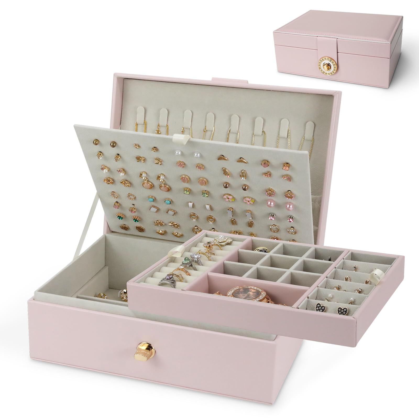 【送料無料】HELMDY ジュエリーボックス アクセサリー収納ケース 大容量 2段 ジュエリー収納 宝石箱 女性 PUレザー おしゃれ 大容量 2層 着脱式の仕切り付き 持ち運び 小物入れ ピアス ネックレス 指輪 イヤリング 母の日 クリスマス 結婚式 記念日 誕生日 プレゼント贈