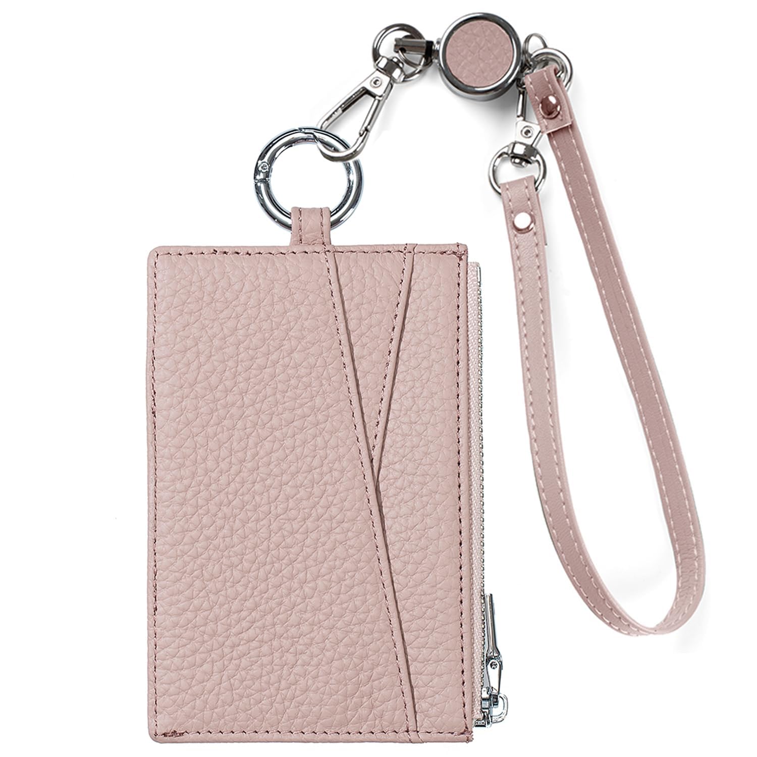 【送料無料】[Bearneko] カードケース 薄型 小銭入れ 本革 男女兼用 パスケース フラグメントケース カード入れ レディース ミニ 財布 メンズ キーホルダー付 定期入れ 名刺ケース (ピンク)