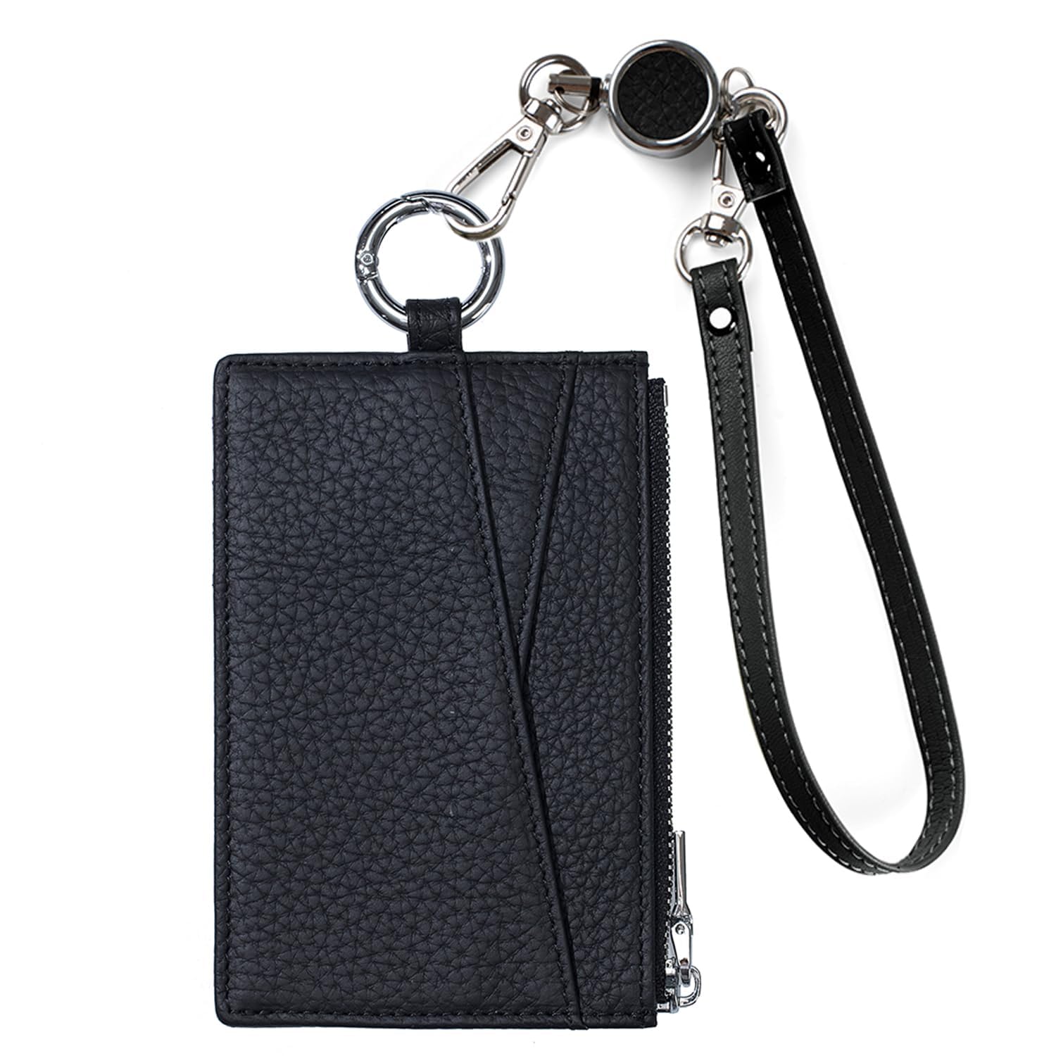 【送料無料】[Bearneko] カードケース 薄型 小銭入れ 本革 男女兼用 パスケース フラグメントケース カード入れ レディース ミニ 財布 メンズ キーホルダー付 定期入れ 名刺ケース (ブラック)