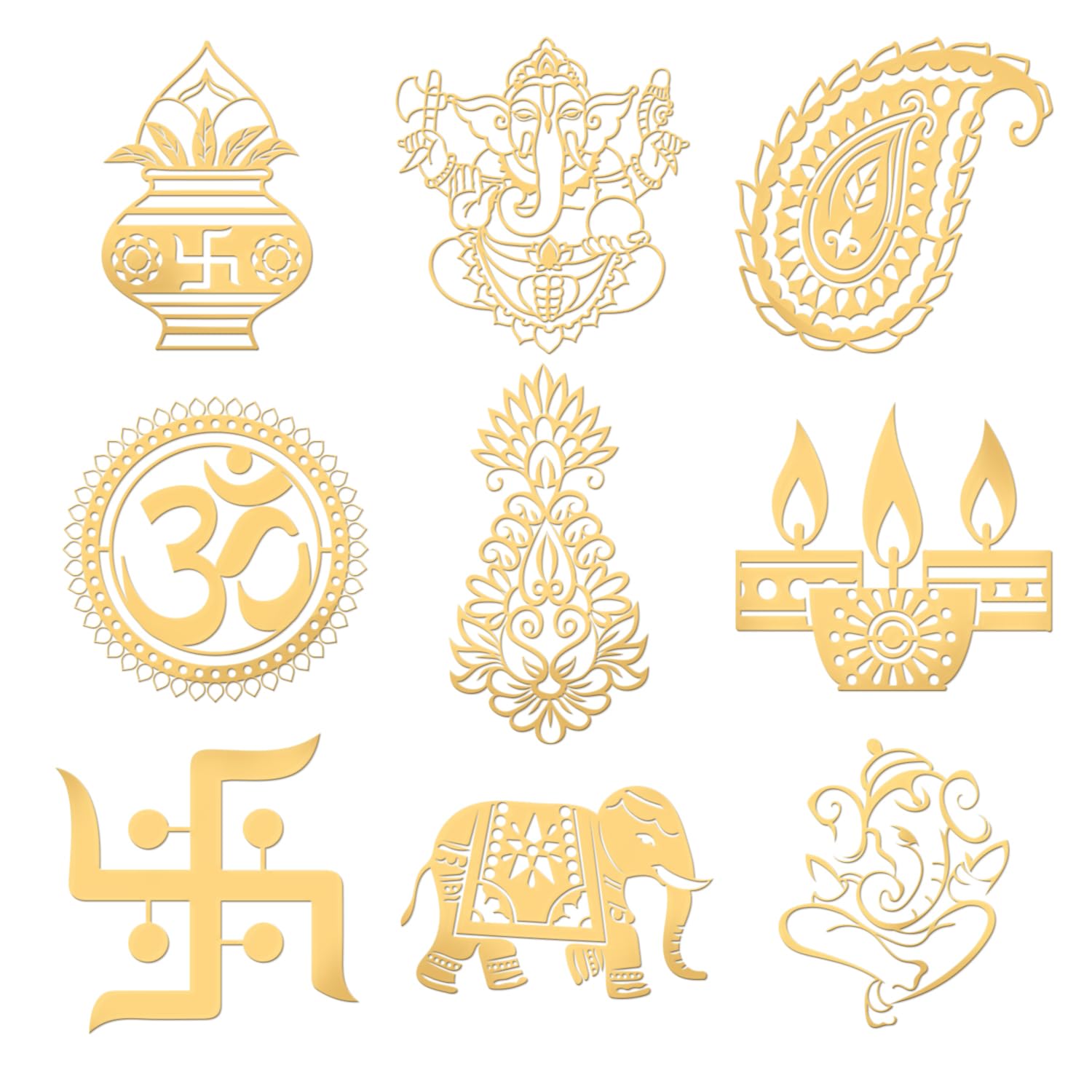 【送料無料】OLYCRAFT 9個9種類 レジンステッカー 金属製シール インドの符号 象 メタルシール インドのシンボル 金属ステッカー ステッカー DIY ...